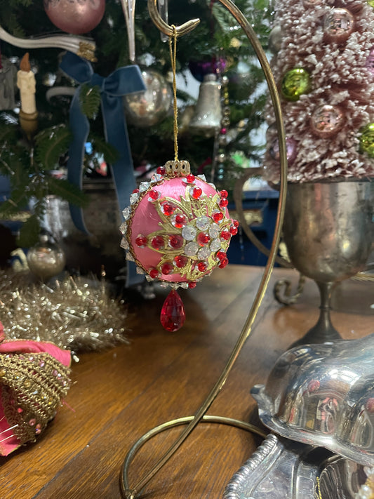 Vintage Pink, Red, and Gold Push Pin Christmas Ornament