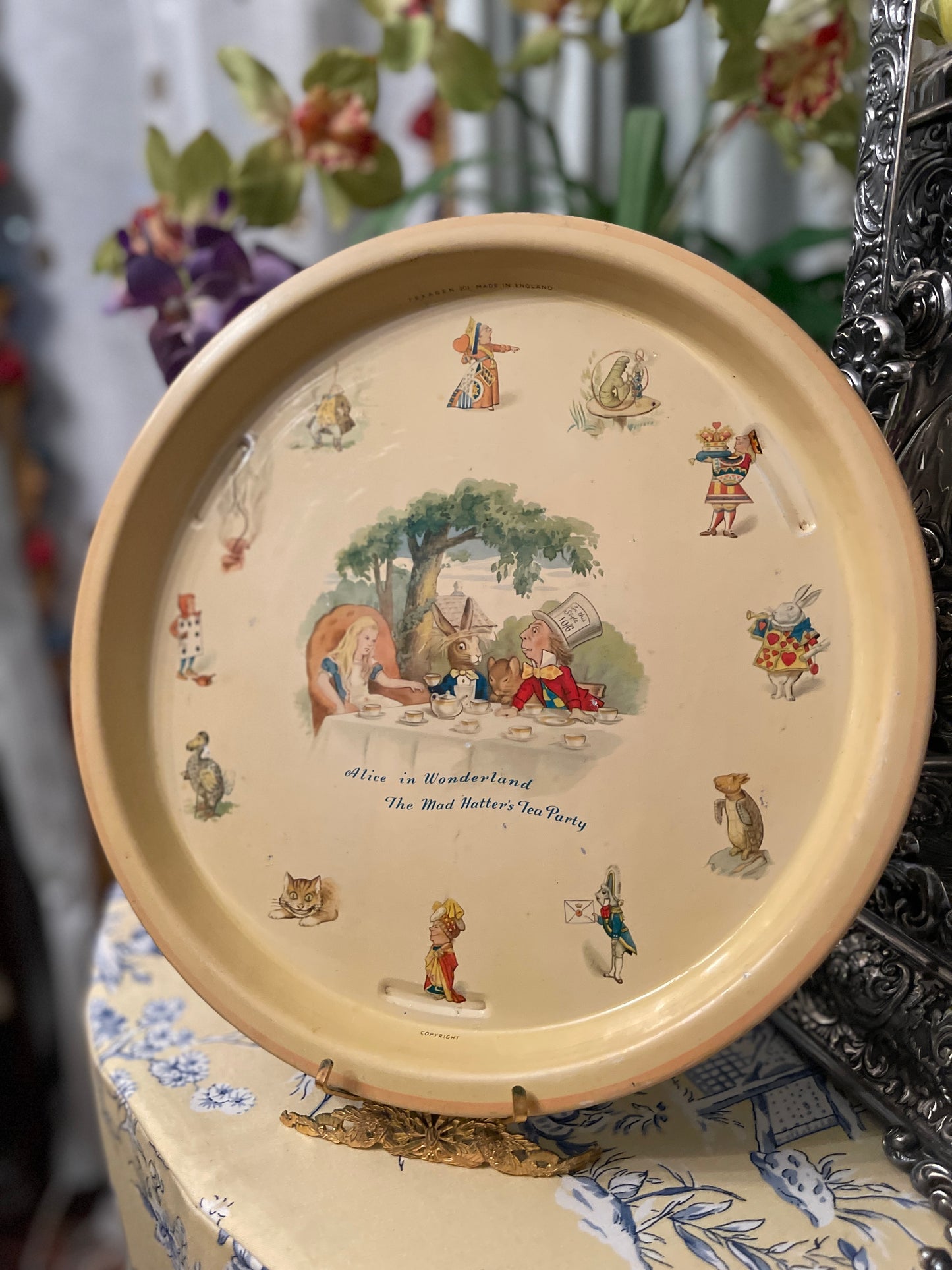 Vintage Tole Mad Hatter aTea Party Alice in Wonderland Tray, Made in England