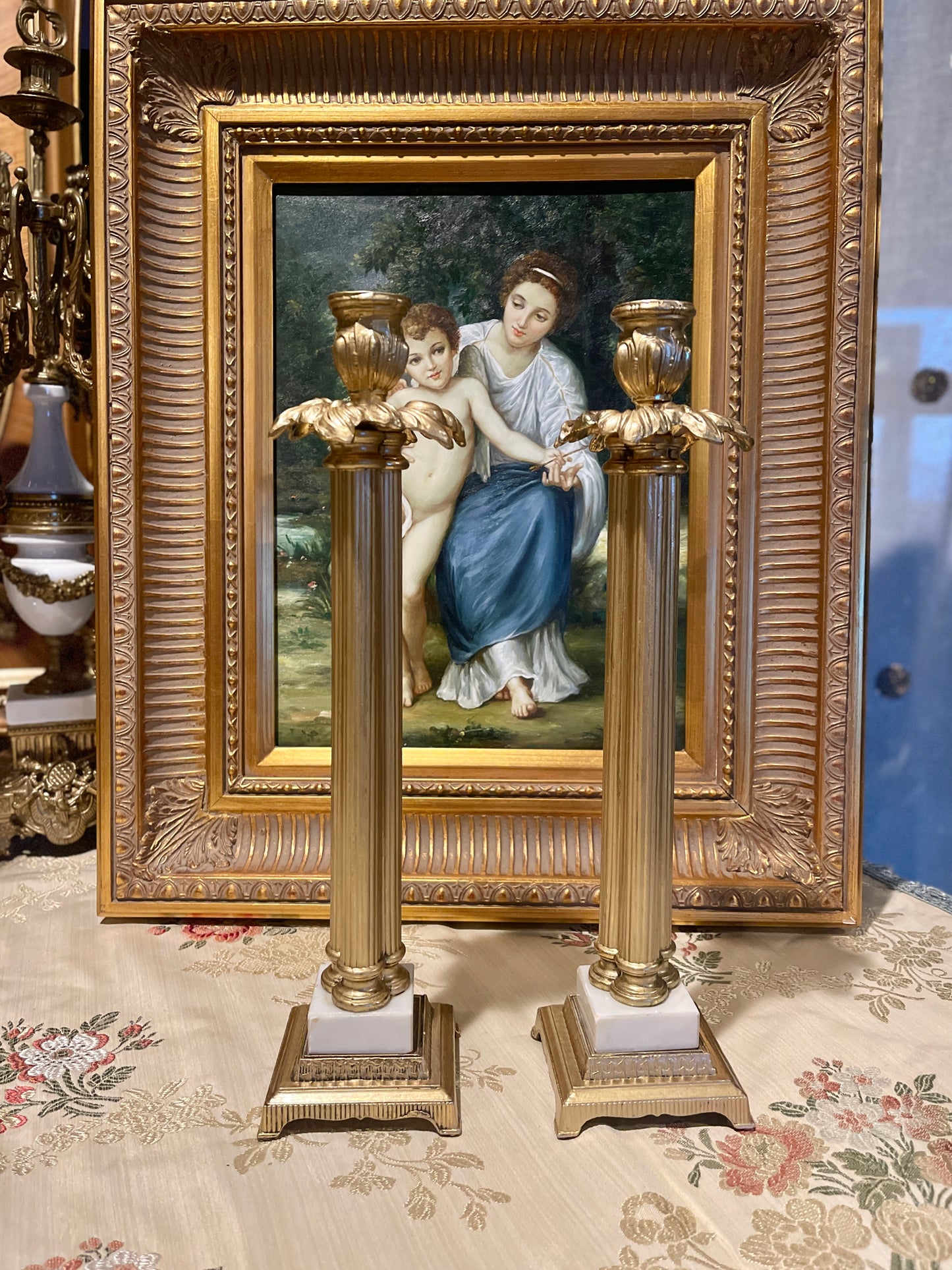Alabaster and Gold Rococo style Candlesticks, Louis XV, Vintage