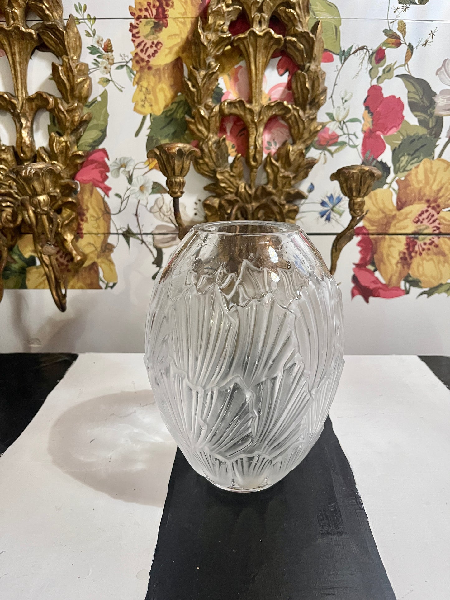 Lalique France Sandrift Shell Vase, Signed Lalique France, Vintage Estate Decor