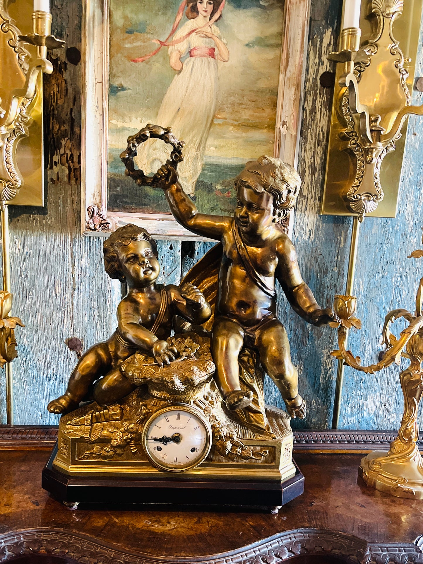 Antique French Bronze Figural Mantel Clock – “Imperial” Cherub Triumph, Late 19th Century- Early 20th Century