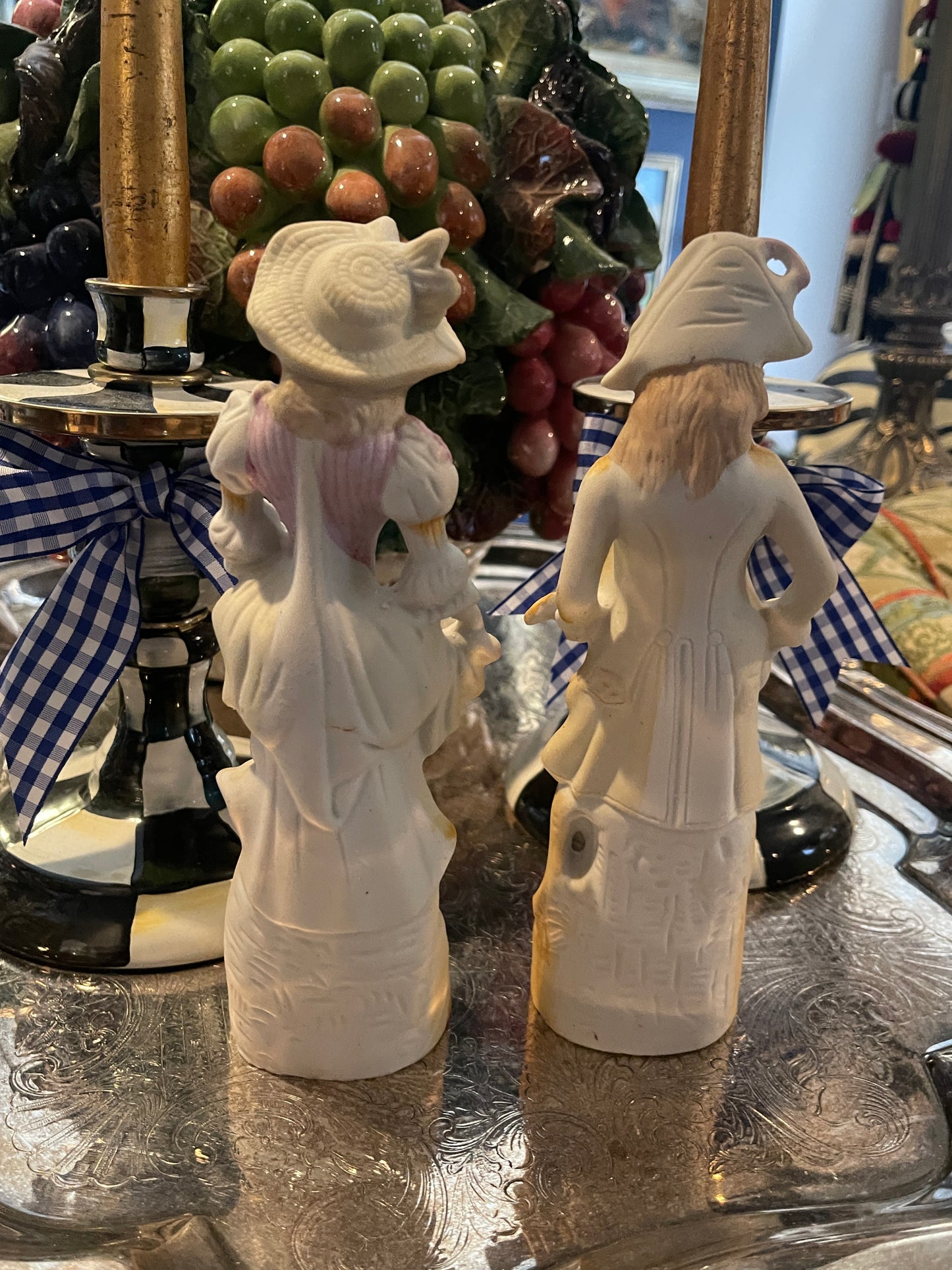 French Figural Pair in Pink and Gold, Made in Japan