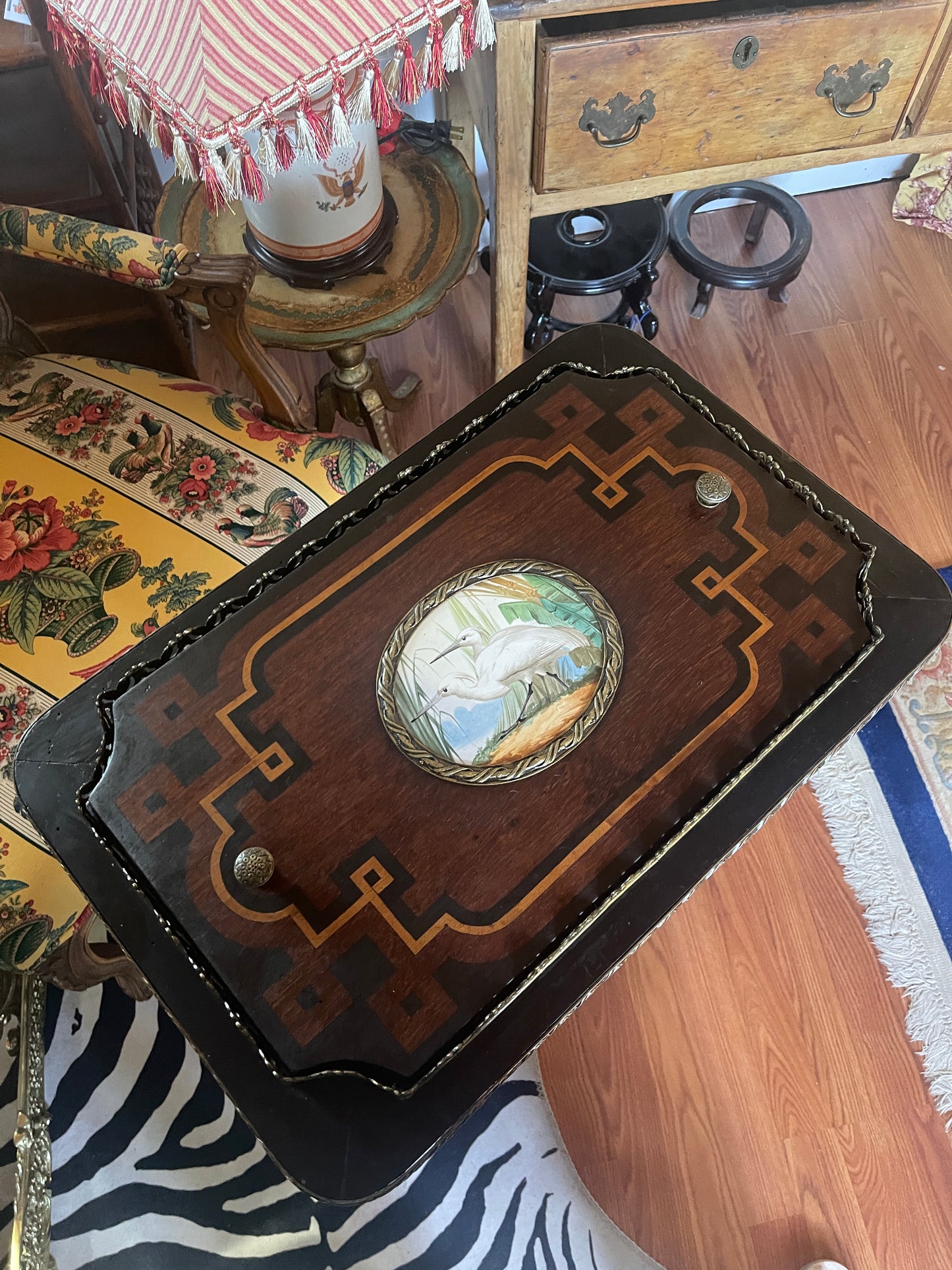 Antique Neoclassical Jardiniere Planter Table with Ormolu Detail and Painted Porcelain, Napoleon III, French Antique, Bronze, Estate Decor