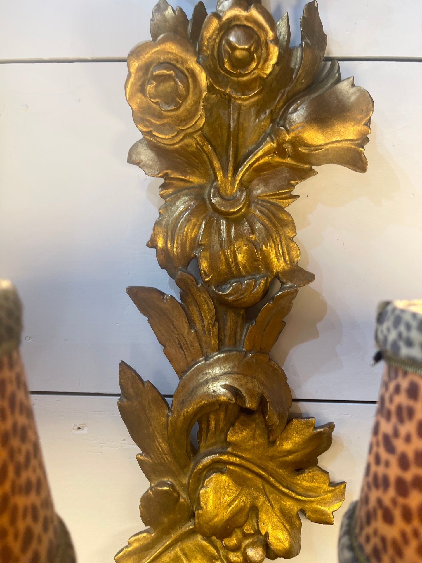 Italian Gilt Wood Wall Sconce, Carved Flowers with Bow, Four Light, Wired