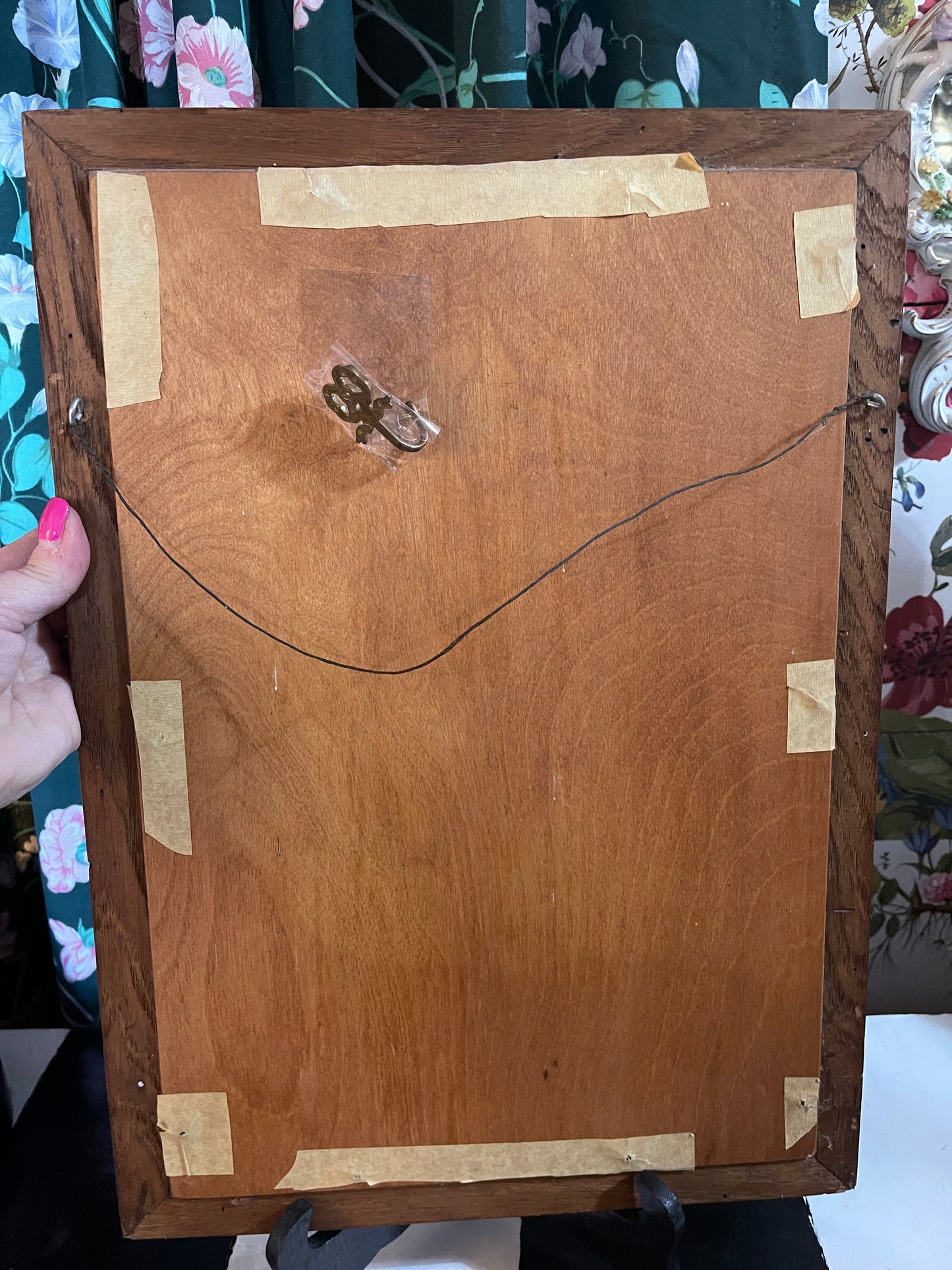 Vintage Dutch Delfware Country Tile Mural, Brass Bow Hook