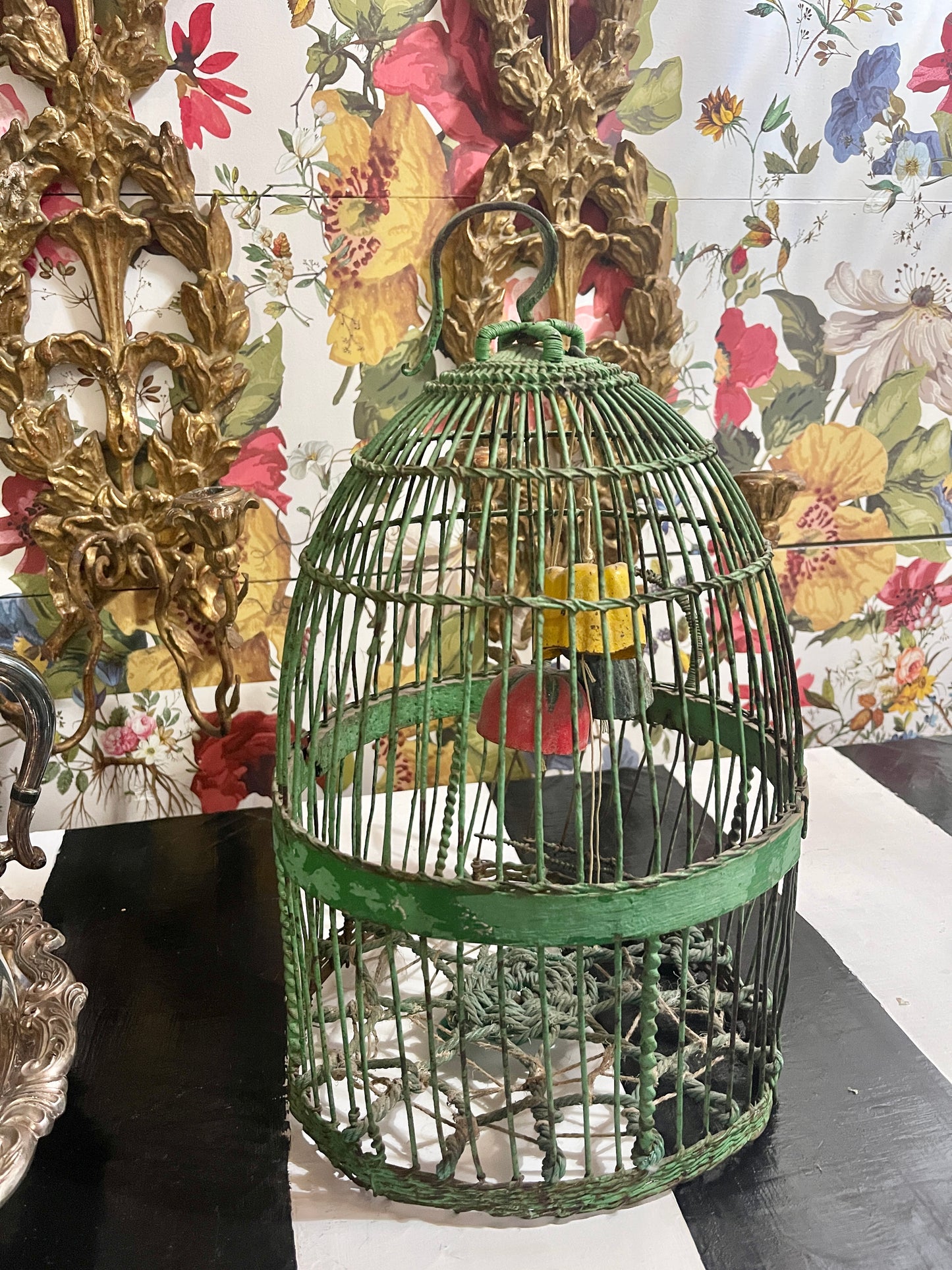 Vintage Tole Bird Cage with Bells