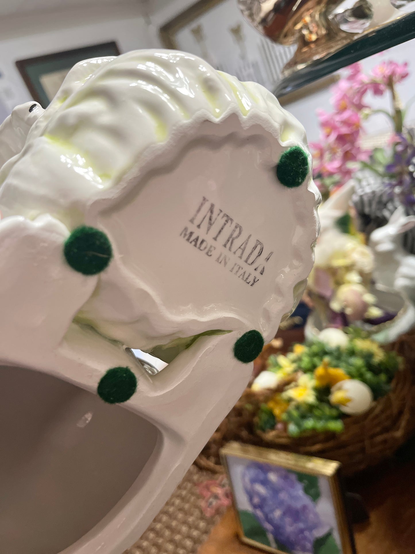 Vintage White Rabbit with Cabbage Bowl, Made in Italy