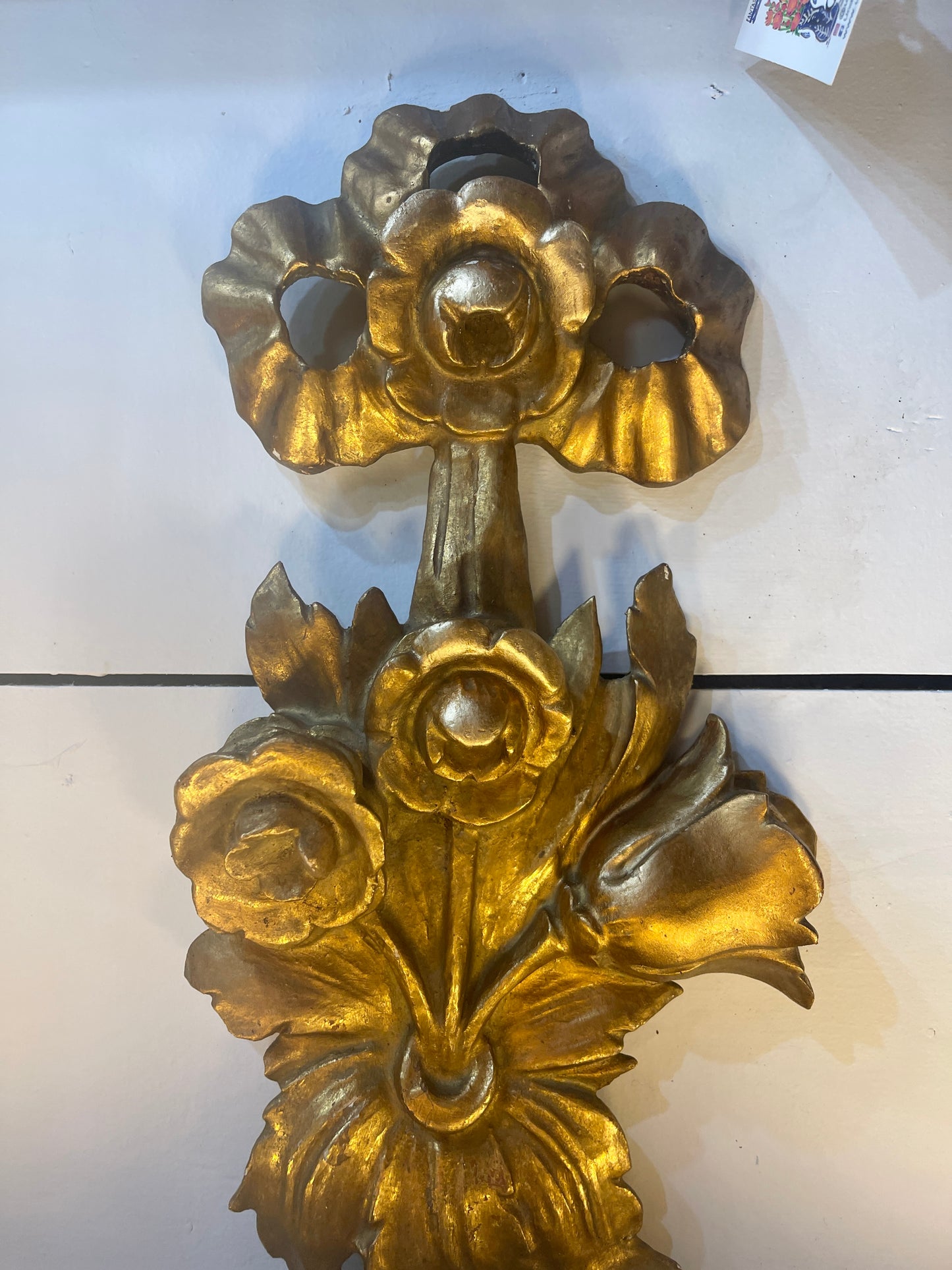 Italian Gilt Wood Wall Sconce, Carved Flowers with Bow, Four Light, Wired