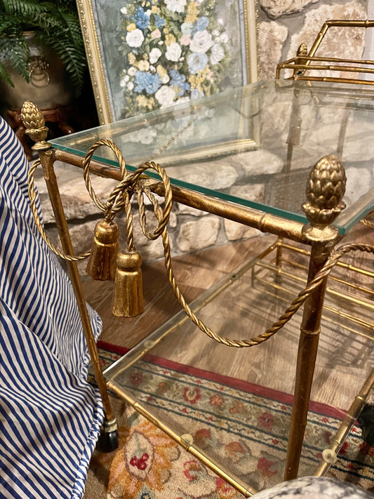 Hollywood Regency Gold Rope and Tassel Bar Cart