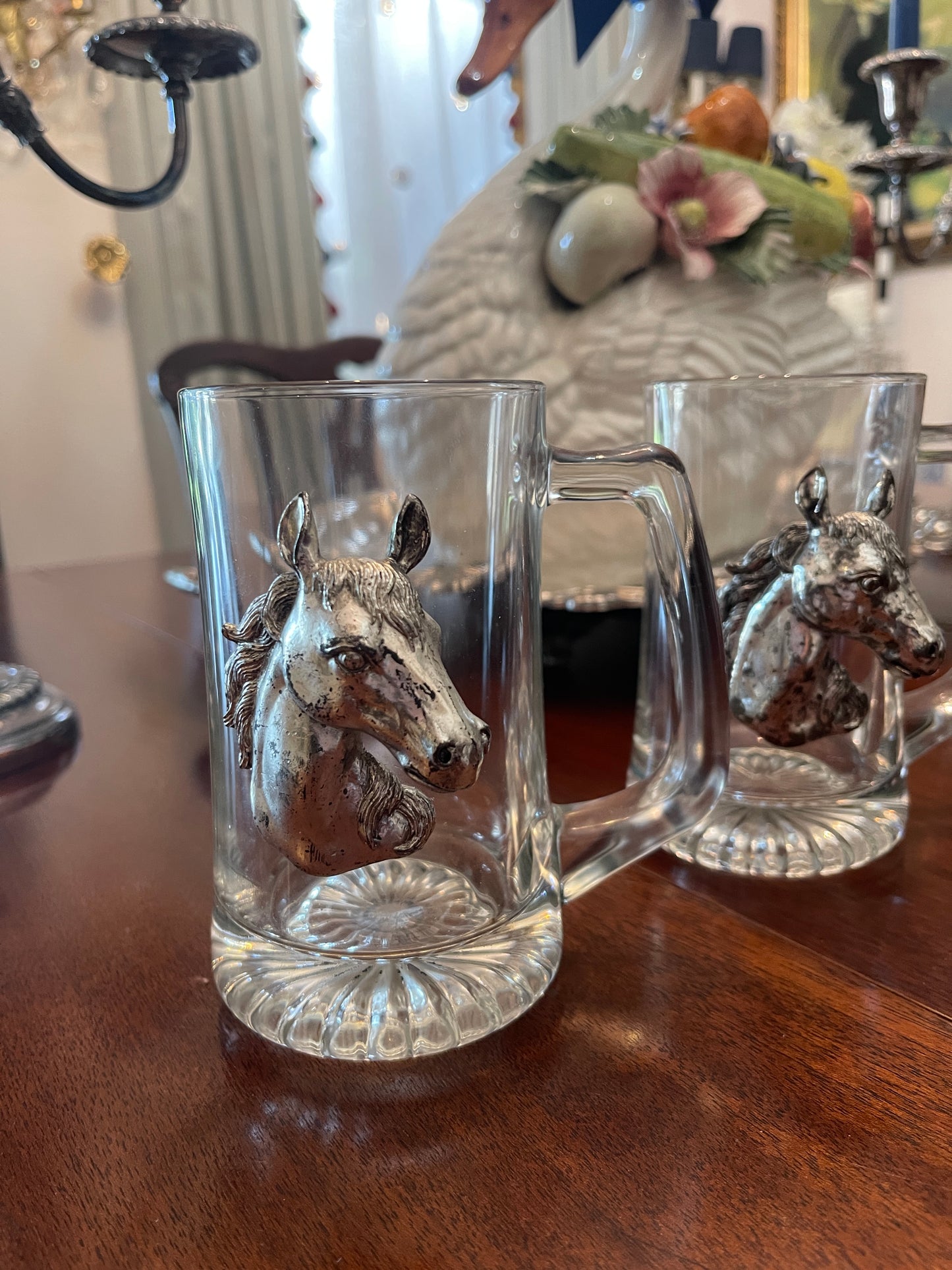 Arthur Court Horse Mugs, Pair, 1987, Vintage Bar Ware