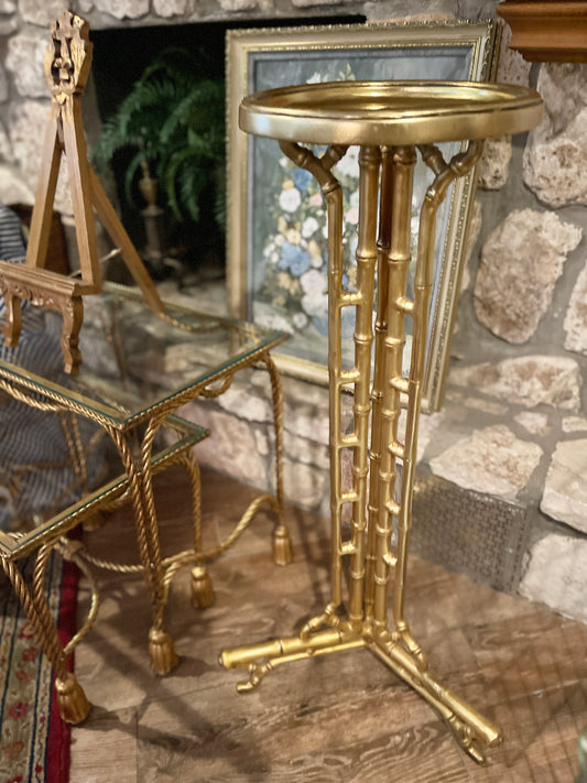 Estate Gold Tole Faux Bamboo Plant Stand, Pure Hollywood Regency Glam
