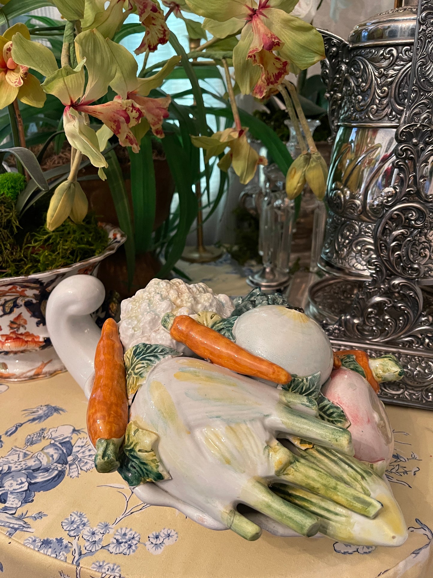 Vintage Italian Cornucopia, Hand Painted Porcelain