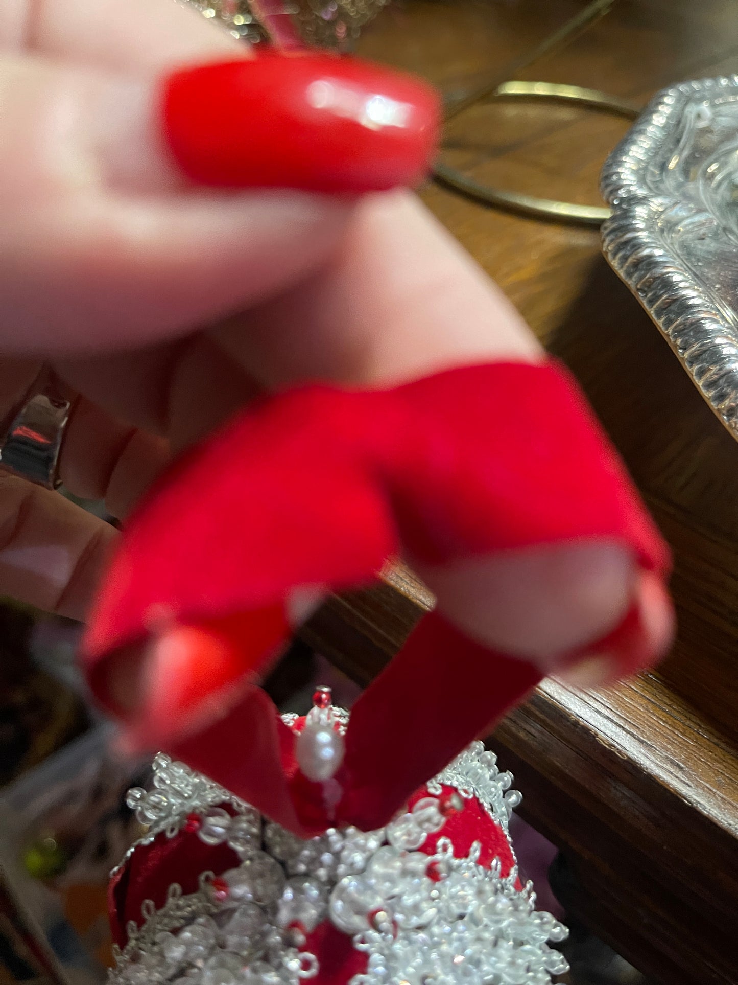 Crimson and Silver Vintage Push Pin Ornament