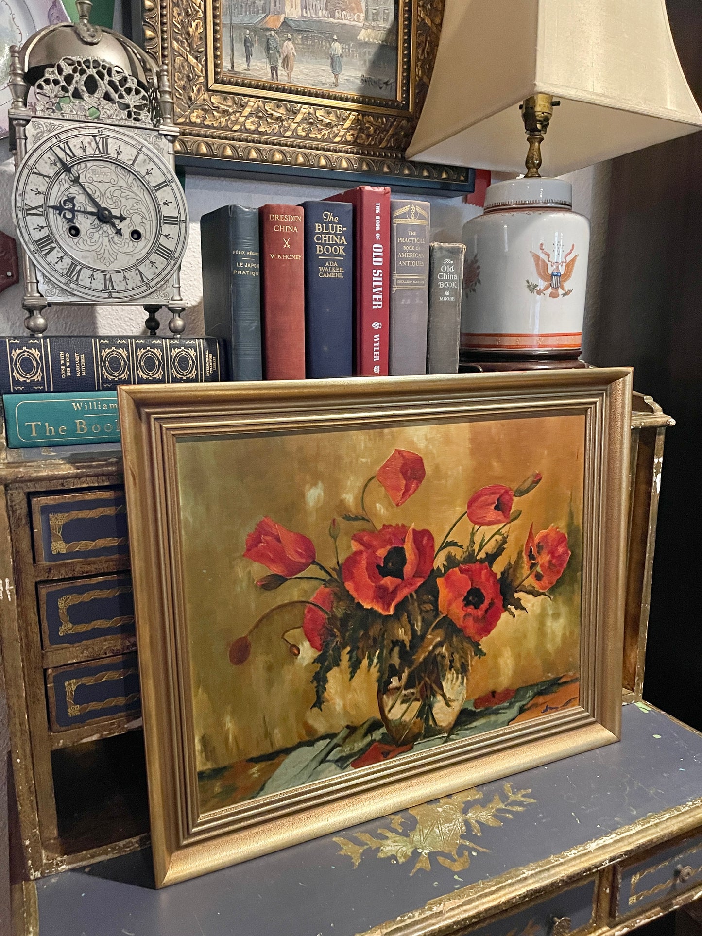 Vintage Poppies Painting, Oil on Board