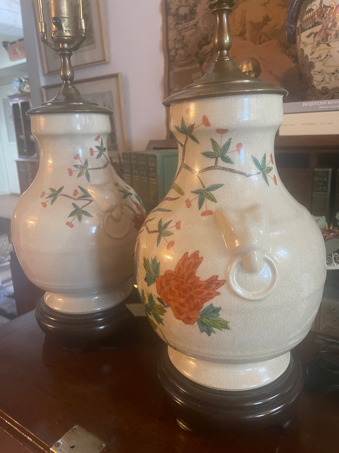 Pair of Chinoiserie Lamps, Vintage Chinese Porcelain