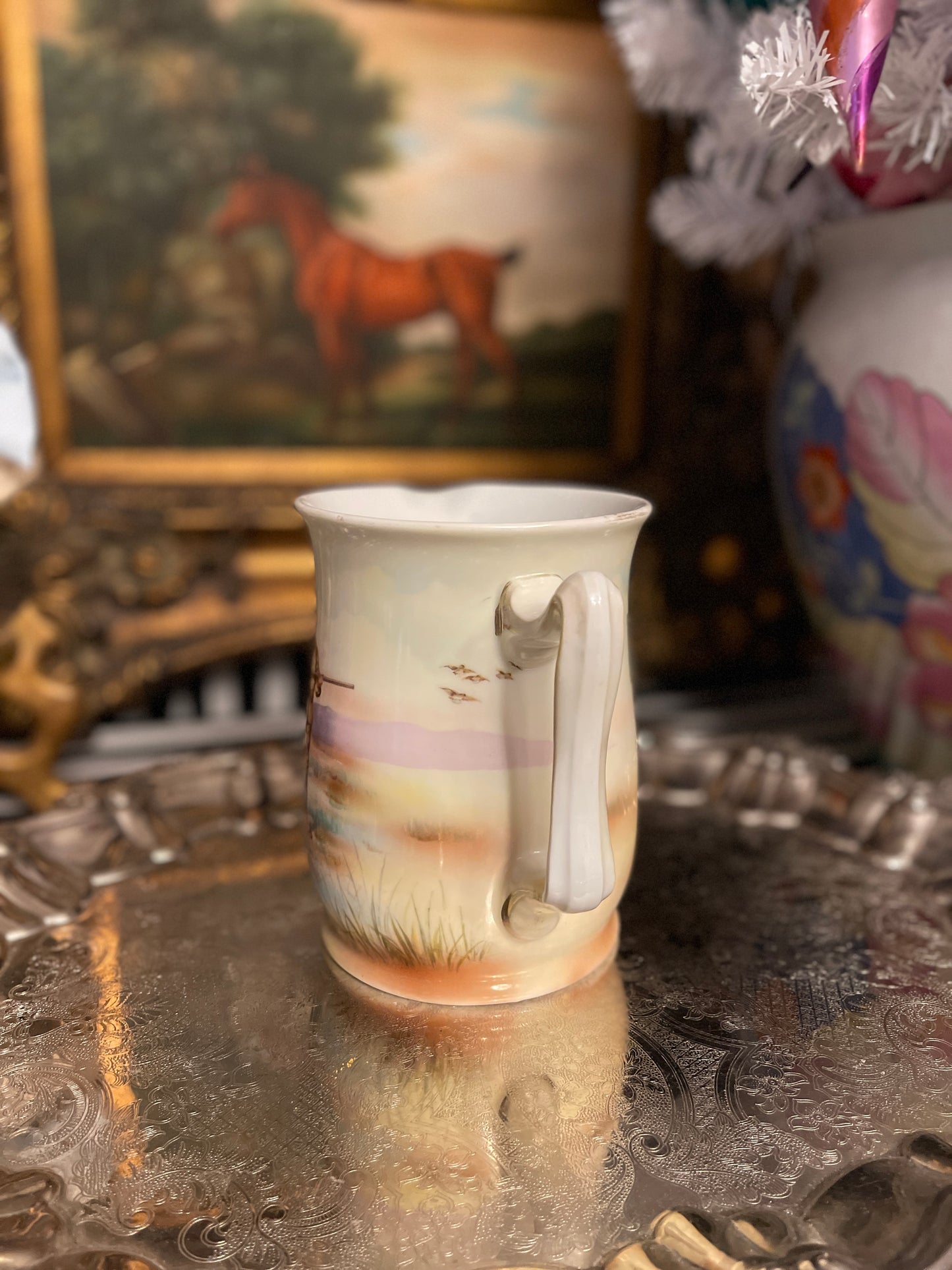Royal Bayreuth Bavaria Pheasant Hunt Scene Pitcher, Vintage