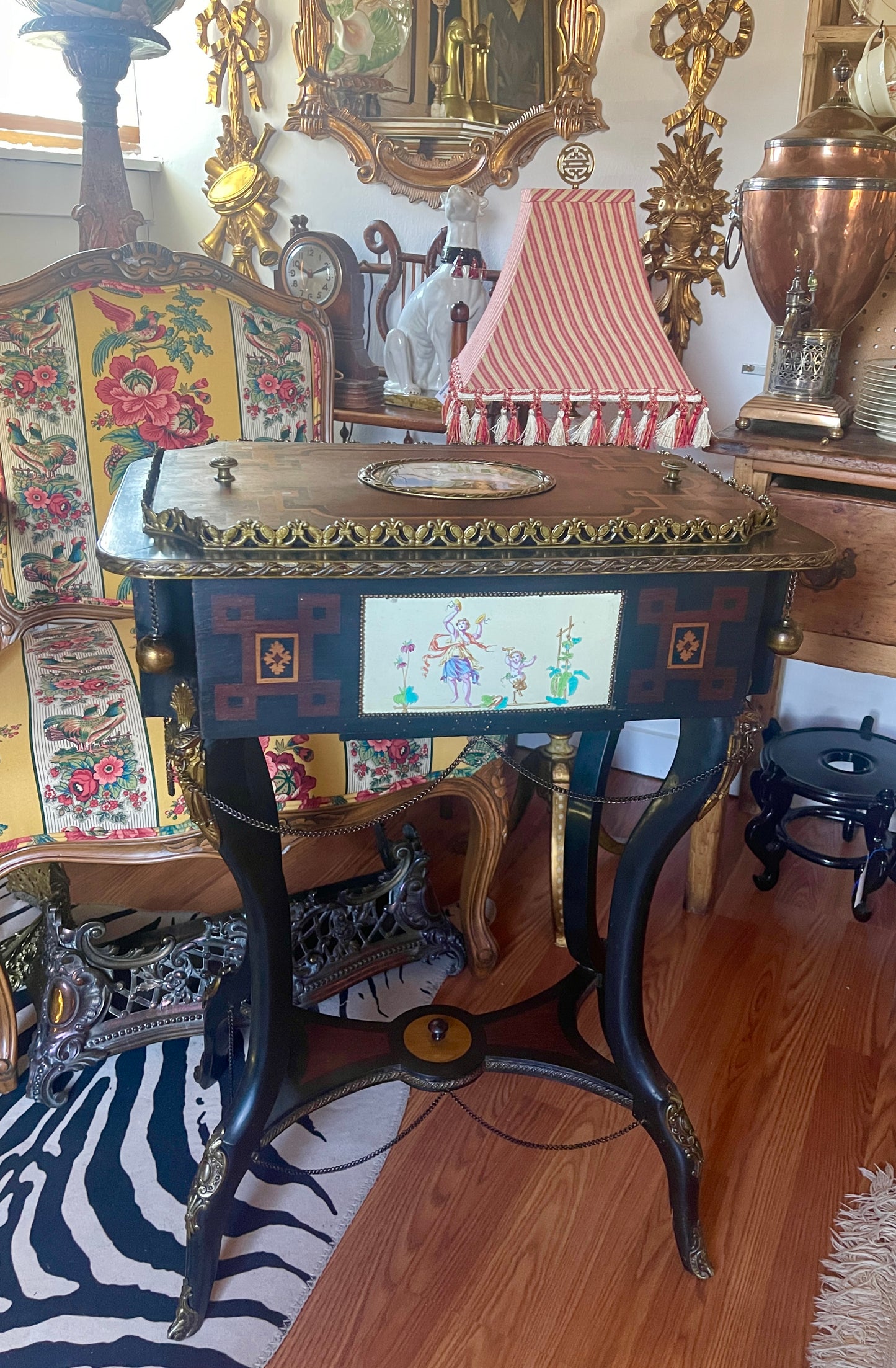 Antique Neoclassical Jardiniere Planter Table with Ormolu Detail and Painted Porcelain, Napoleon III, French Antique, Bronze, Estate Decor