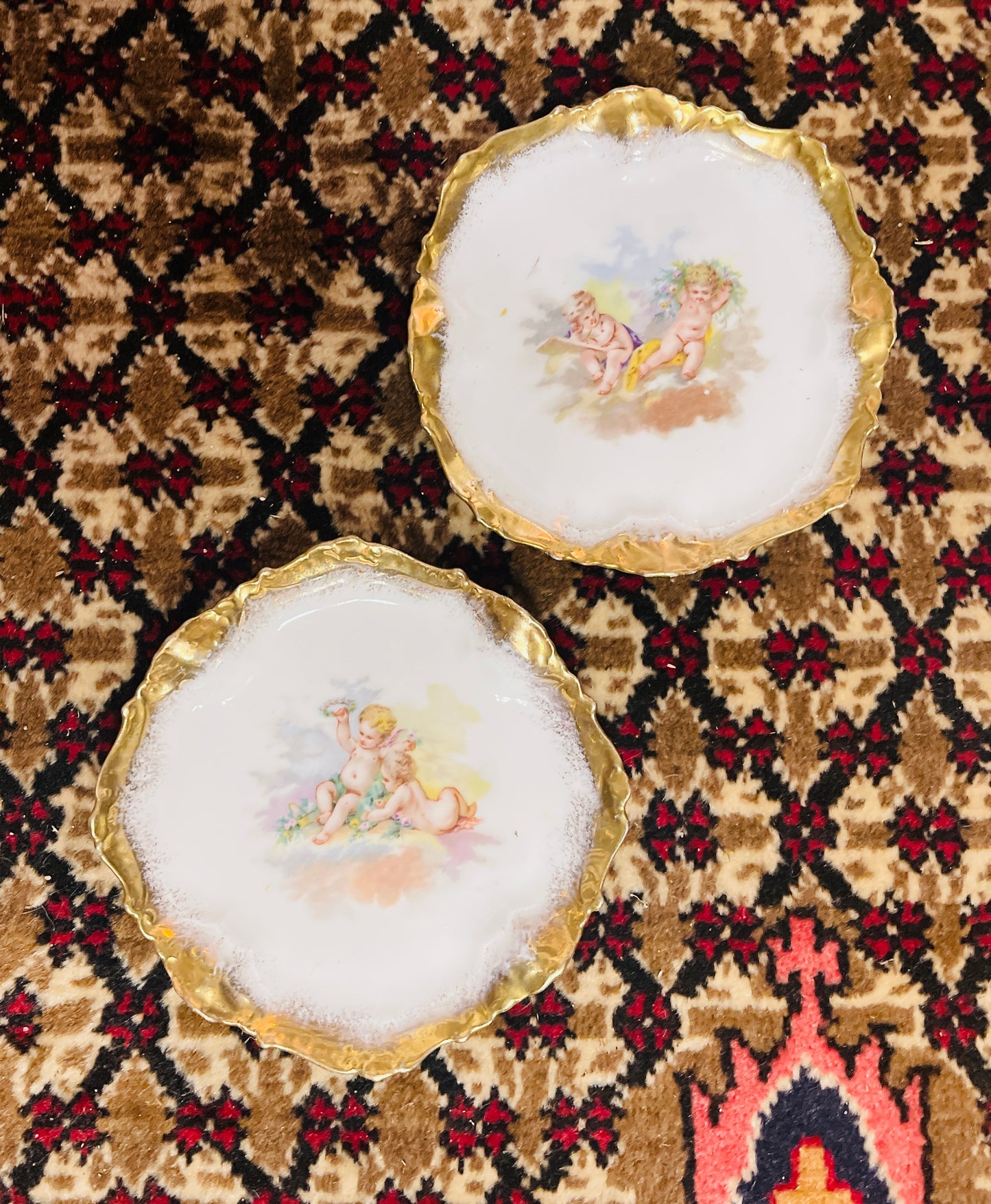 Antique neoclassical Cherub/Putto Limoges Lanternier Plate Pair # 2 - 5.5” – Circa 1891
