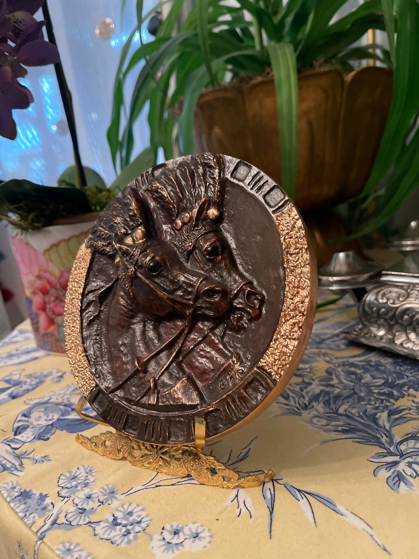 Bronze Arabian Horse Plaque by Edwin Bogucki, Artist Signed