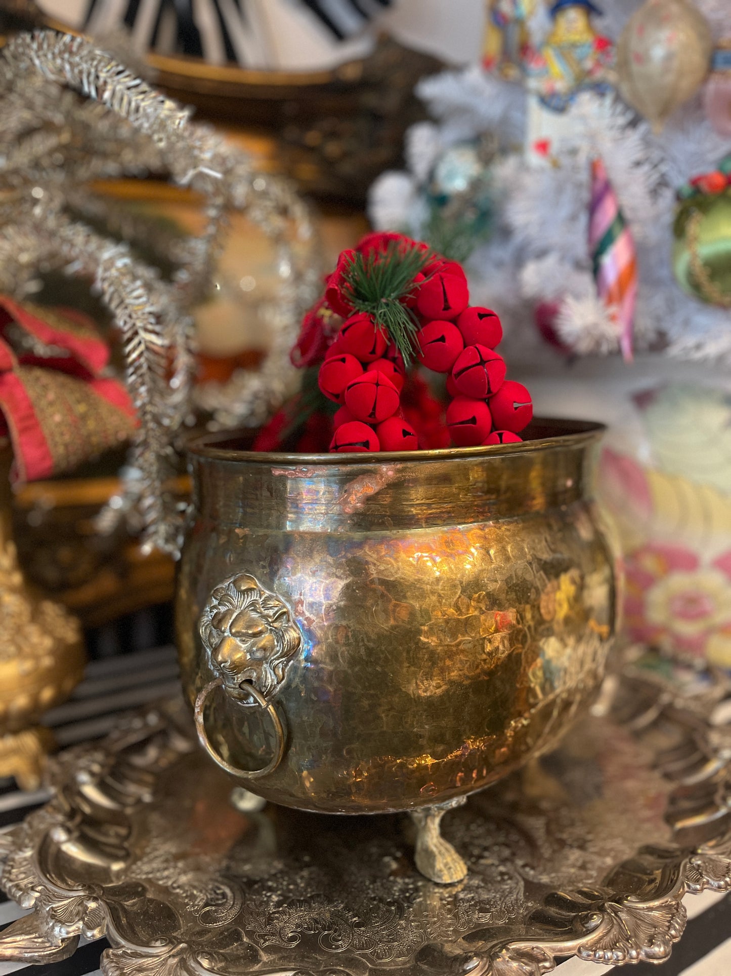 Brass Empire Vessel with Lions Heads and Paw Feet