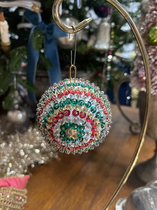 Red, Green, Gold, and White Vintage Push Pin Christmas Ornament