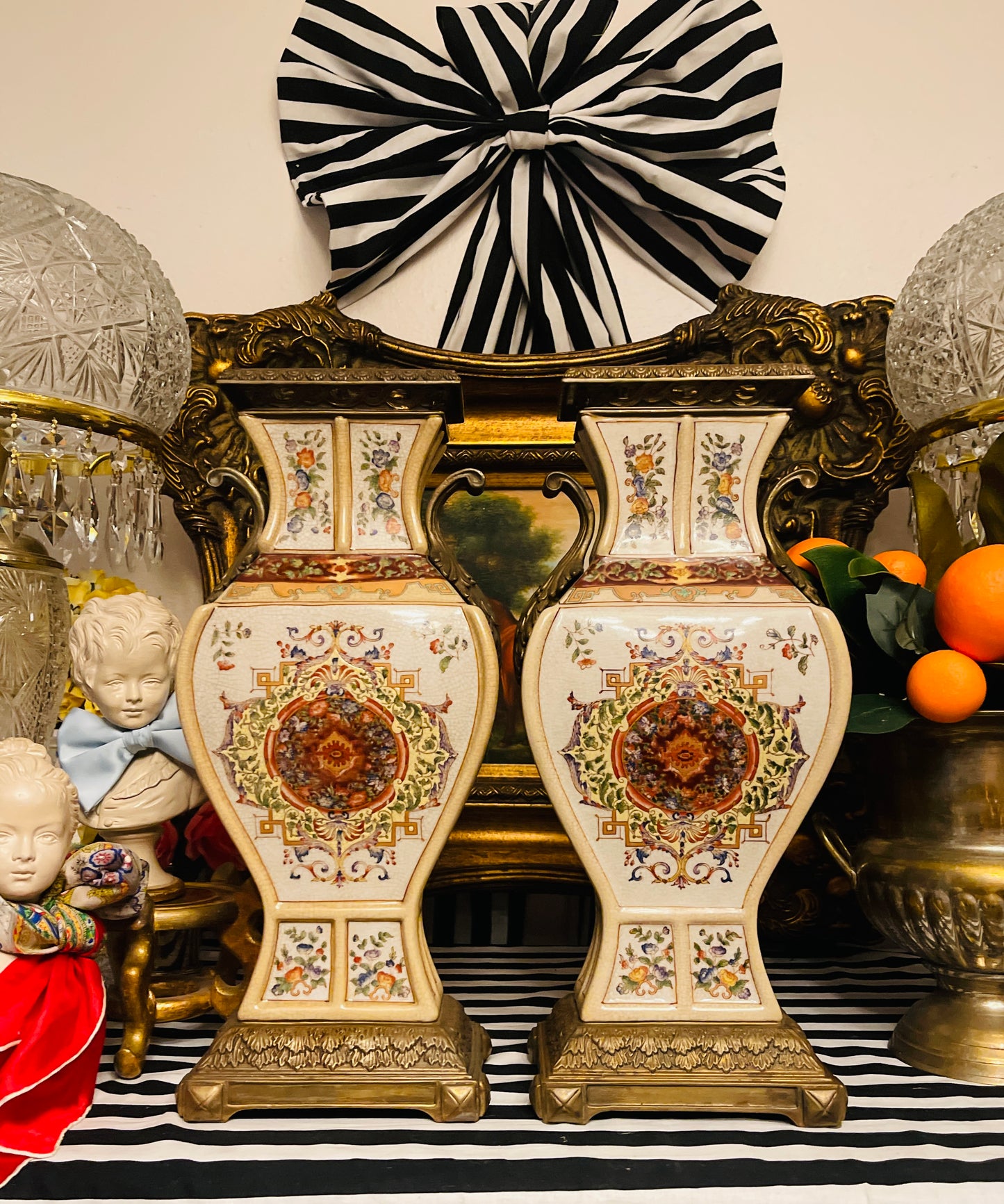 Ormolu Catillian Urns, Sold as a Pair, Stately Mantle Table Shelf Decor, Heavy