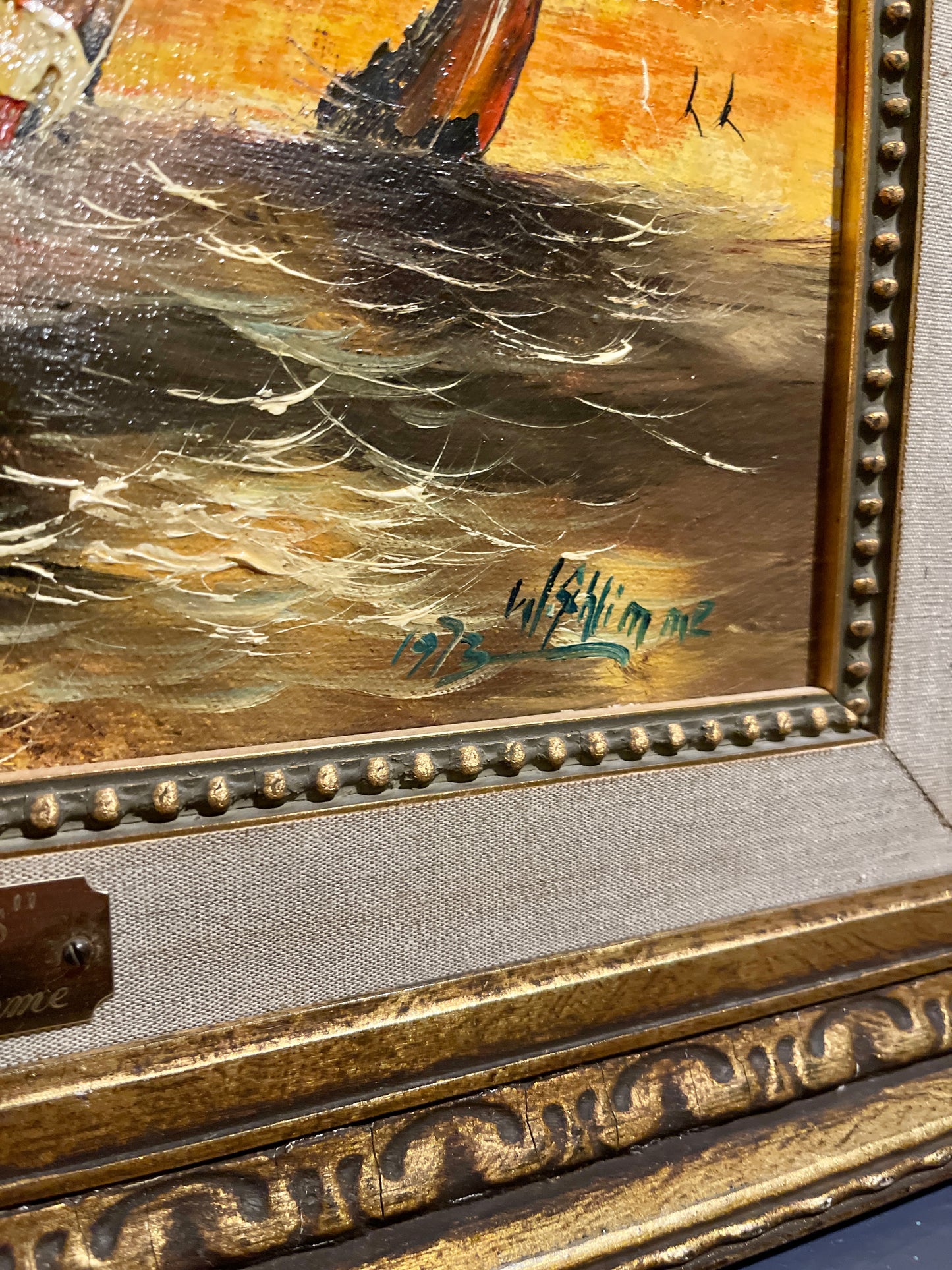 Spanish Sails by Wolfgang Arthur Schlimme, Original Oil Painting, Vintage