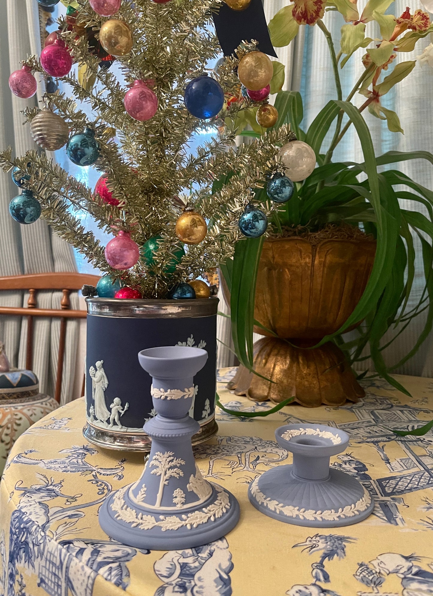 Vintage Wedgwood Candlesticks, Lavender (Blue) and White Jasperware, Signed