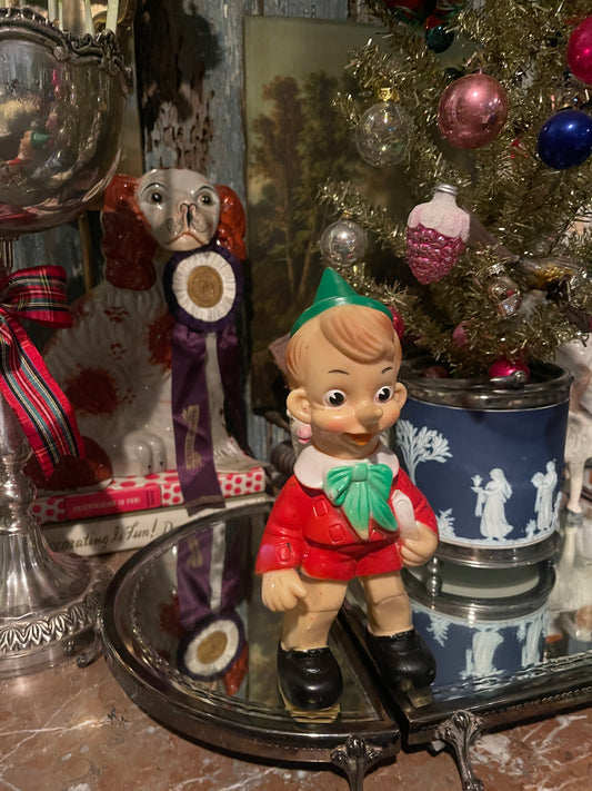Vintage Italian Mid-Century Rubber Pinocchio Figurine — Hand-Painted, Storybook Charm, 1960s