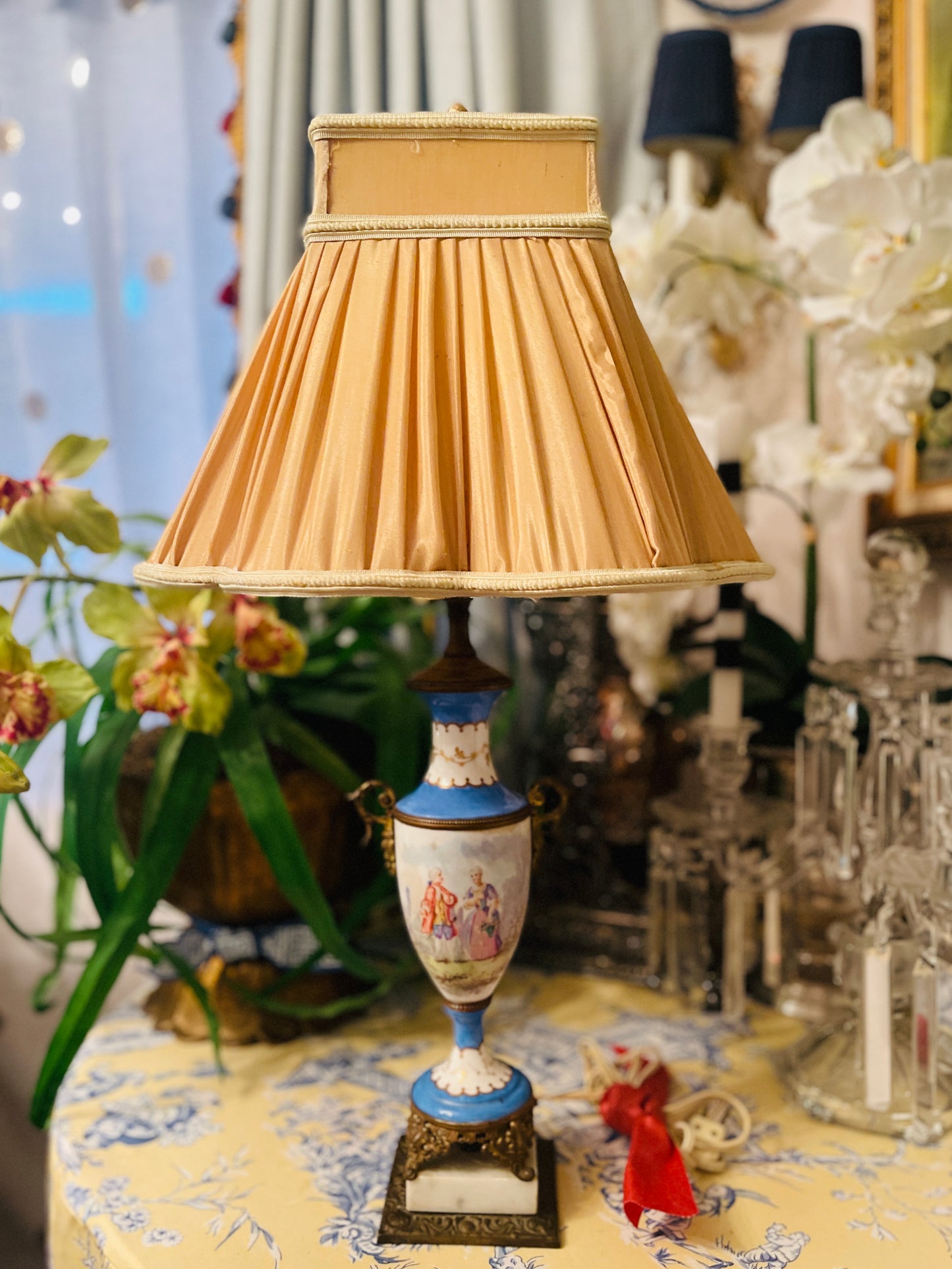 French Sevres Style Hand Painted Porcelain Urn Lamp