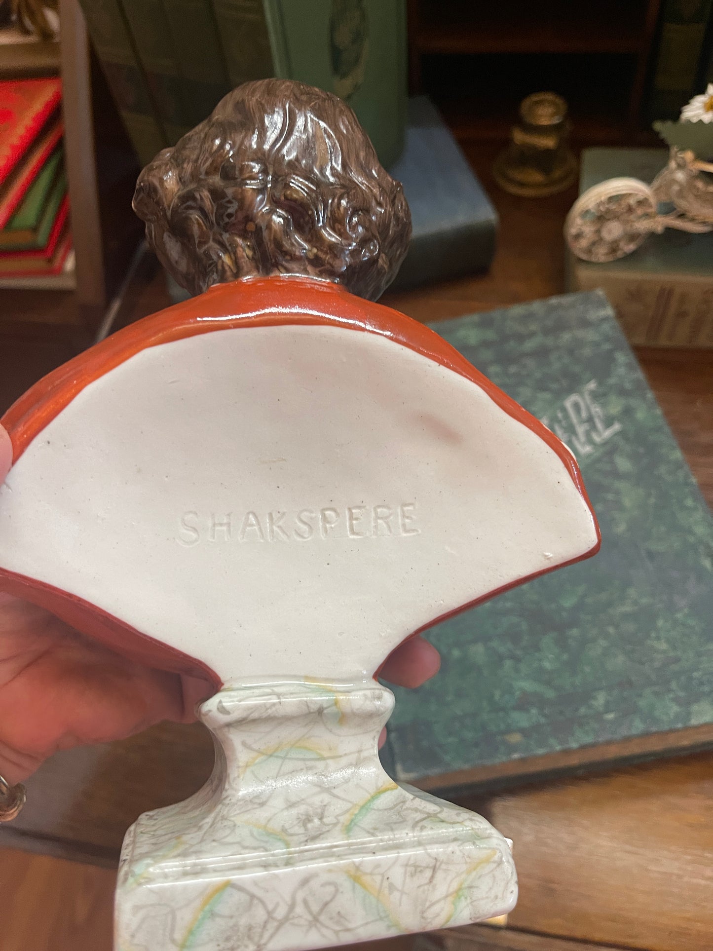 Antique Staffordshire Bust of Shakespeare – “Shakespere” Spelling – 19th Century English Figurine