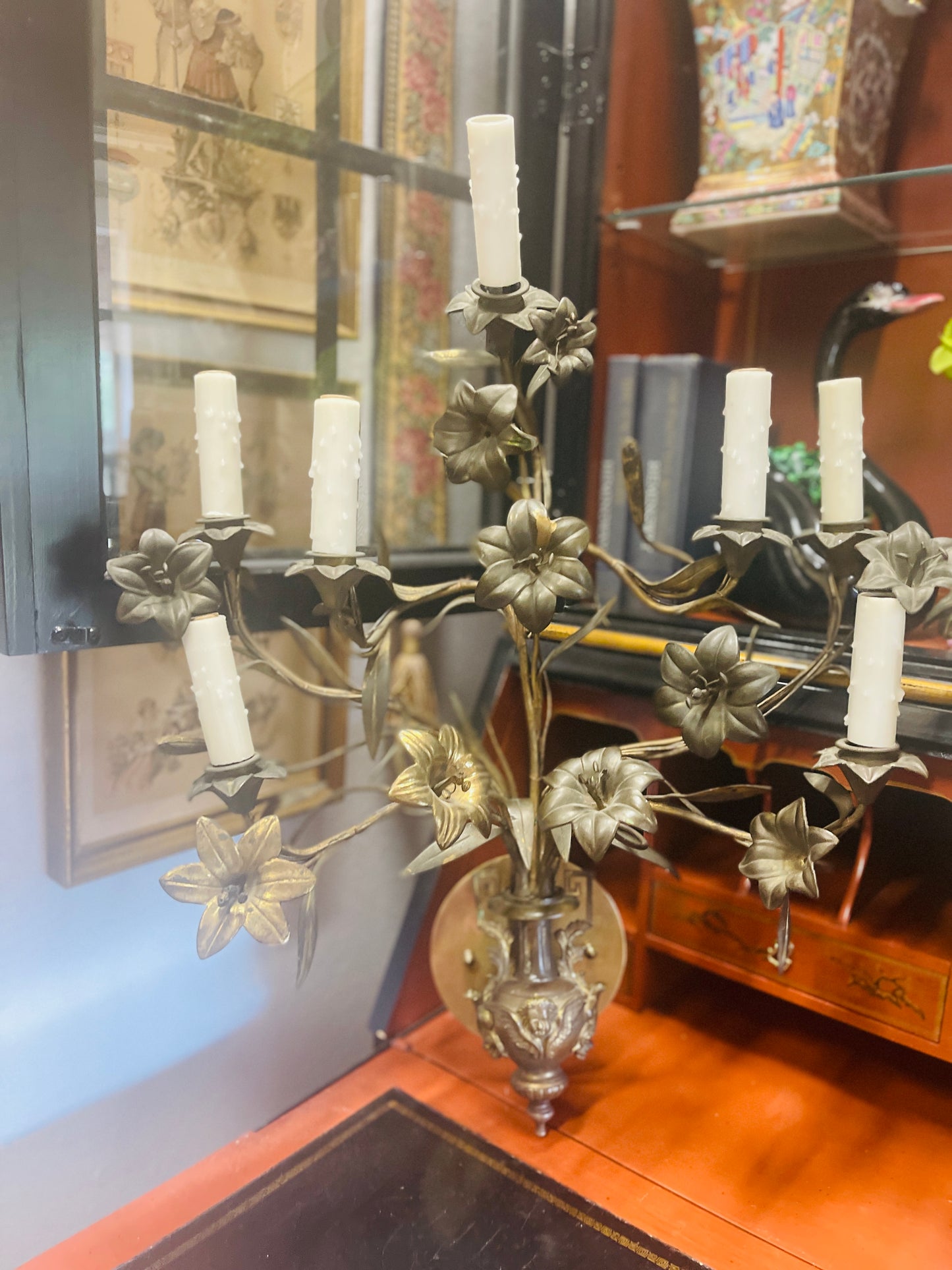 Late 19th Century French Bronze Candelabra Style Wall Sconces, Cheub Urns