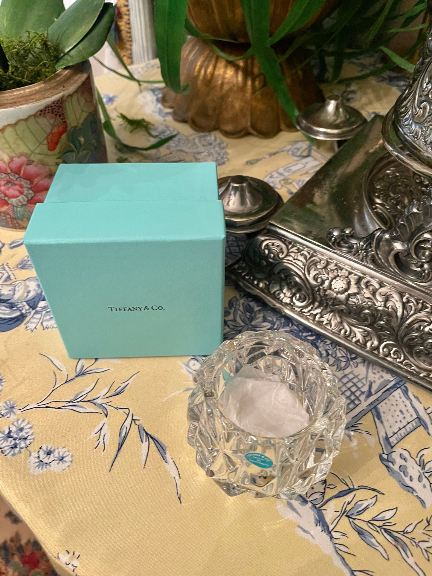 Vintage Rock Cut Crystal Votive in Original Tiffany & Co Box