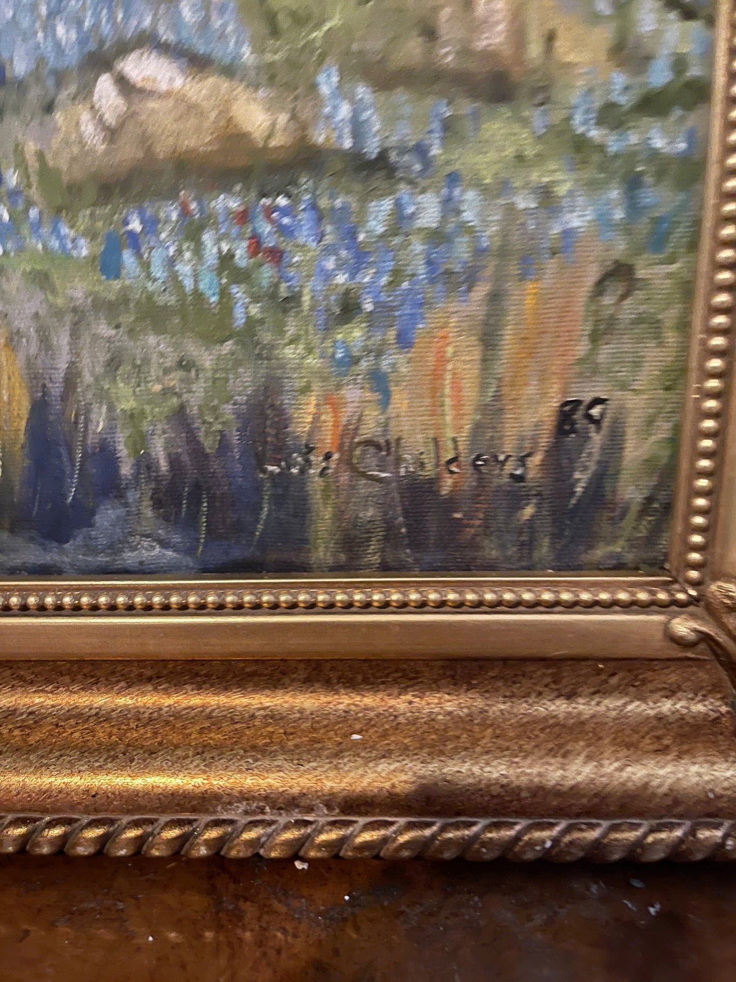 Vintage Texas Hill Country Painting with Bluebonnets and Sheep and Lambs, Artist Signed