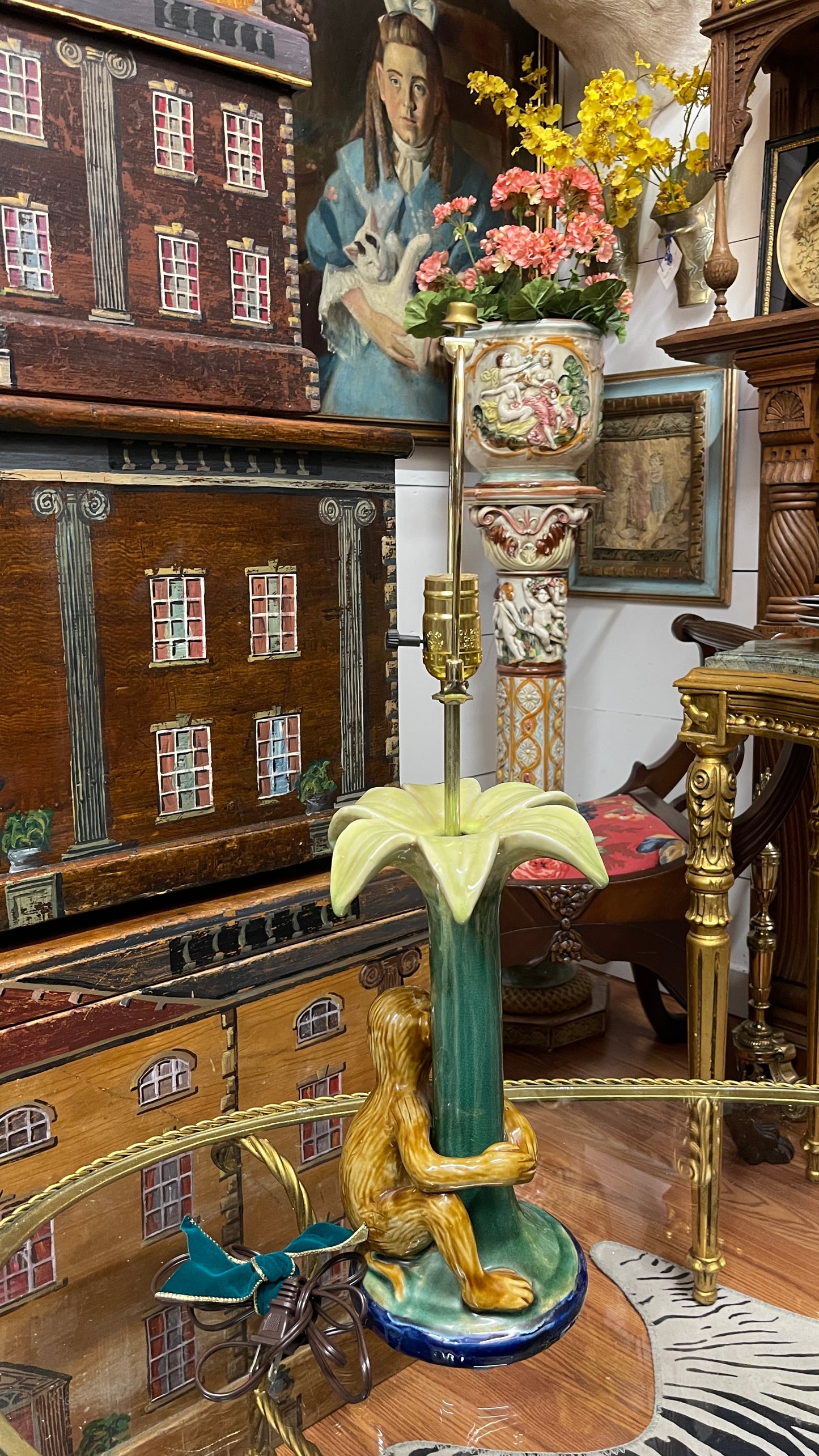 Vintage Majolica-Style Monkey Lamp