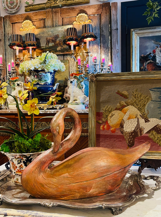 Large Vintage Pottery Swan with Custom Terracotta Finish