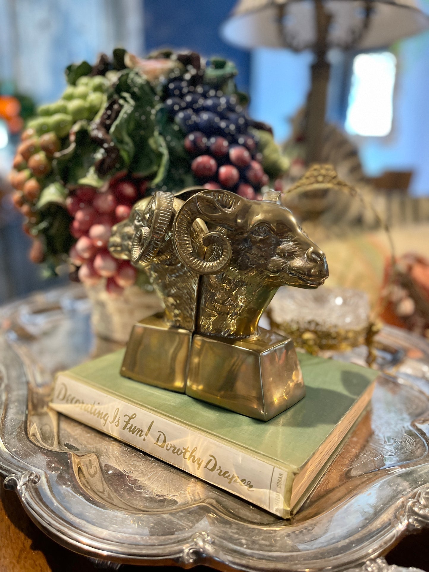 Vintage Brass Bookends, Brass Ram Art Deco Mid Century Decor