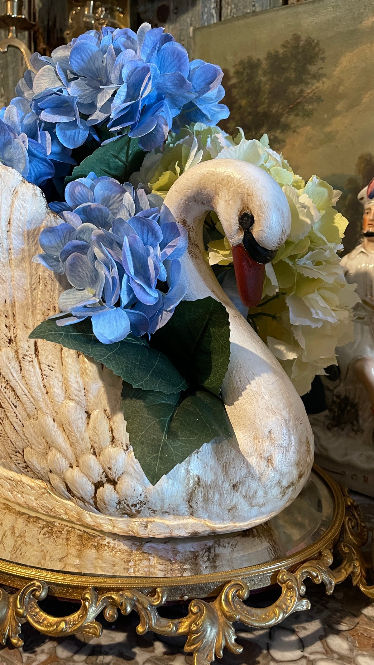 VINTAGE DOUBLE-SWAN PLANTER WITH CUSTOM OLD WORLD FINISH