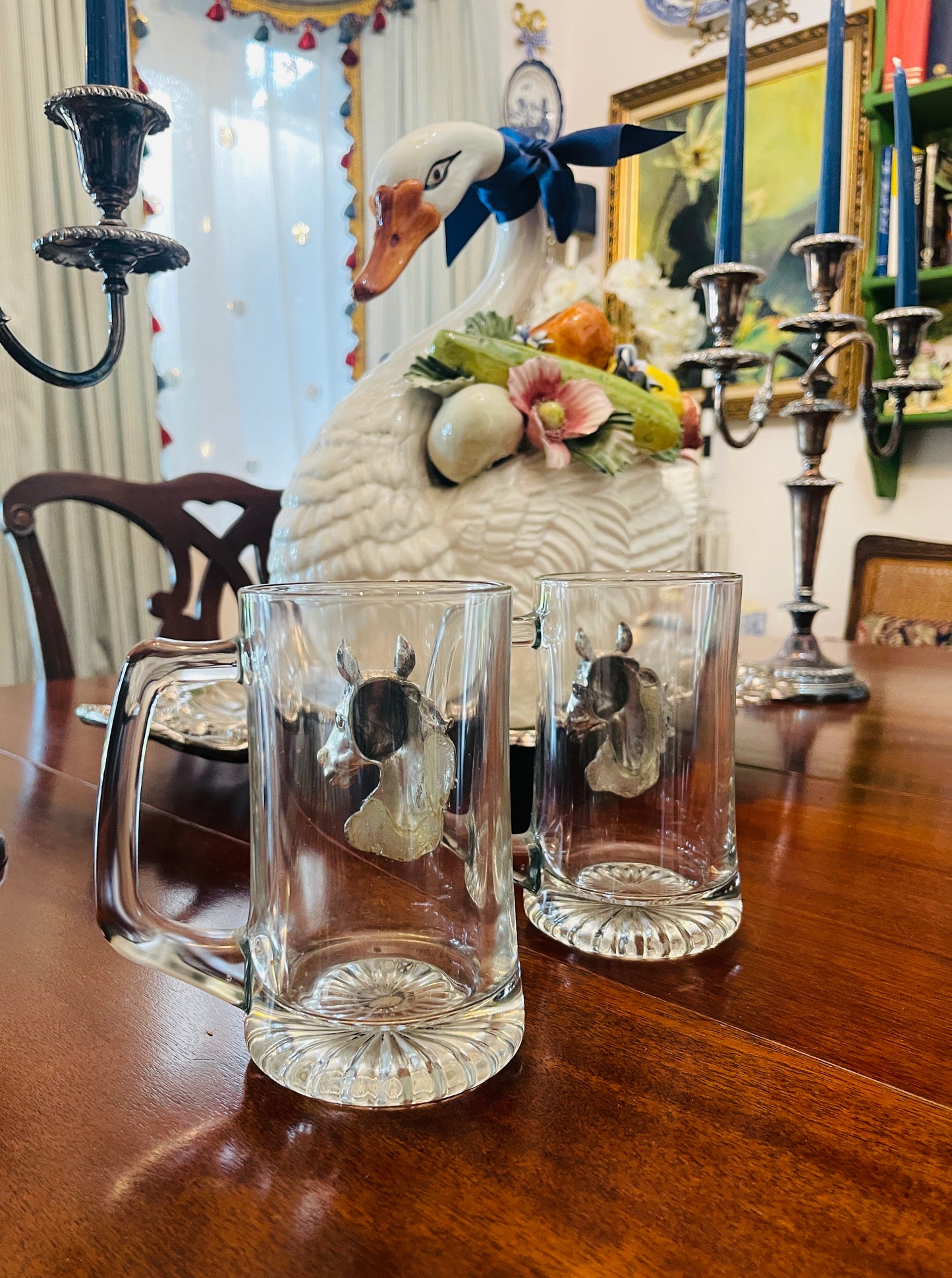 Arthur Court Horse Mugs, Pair, 1987, Vintage Bar Ware