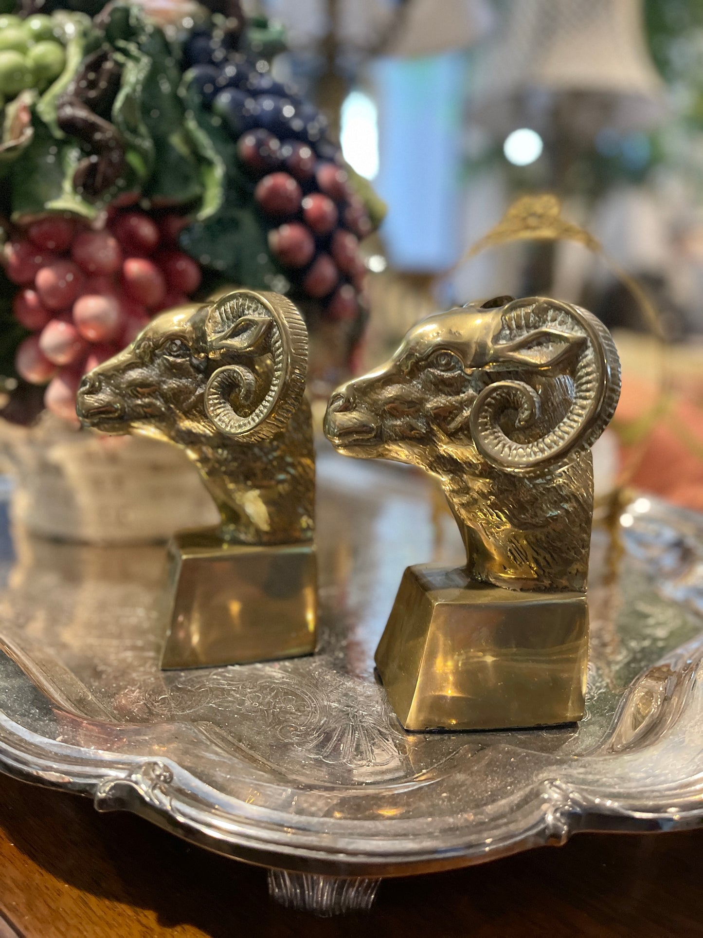 Vintage Brass Bookends, Brass Ram Art Deco Mid Century Decor