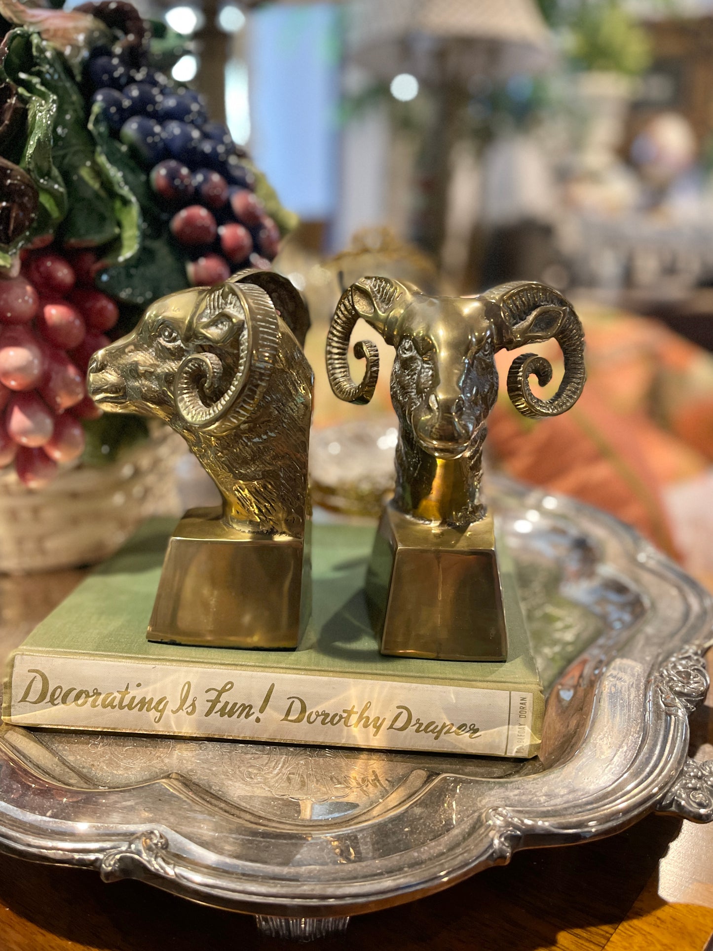 Vintage Brass Bookends, Brass Ram Art Deco Mid Century Decor
