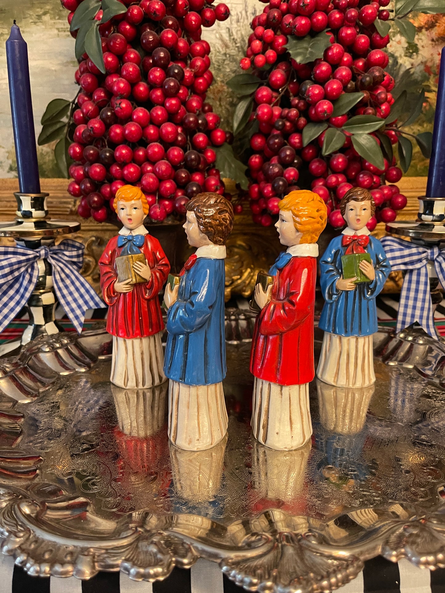 Vintage Paper Mache Choir Boys/Carolers, Sold in Pairs, Vintage Christmas Decor, Made in Japan