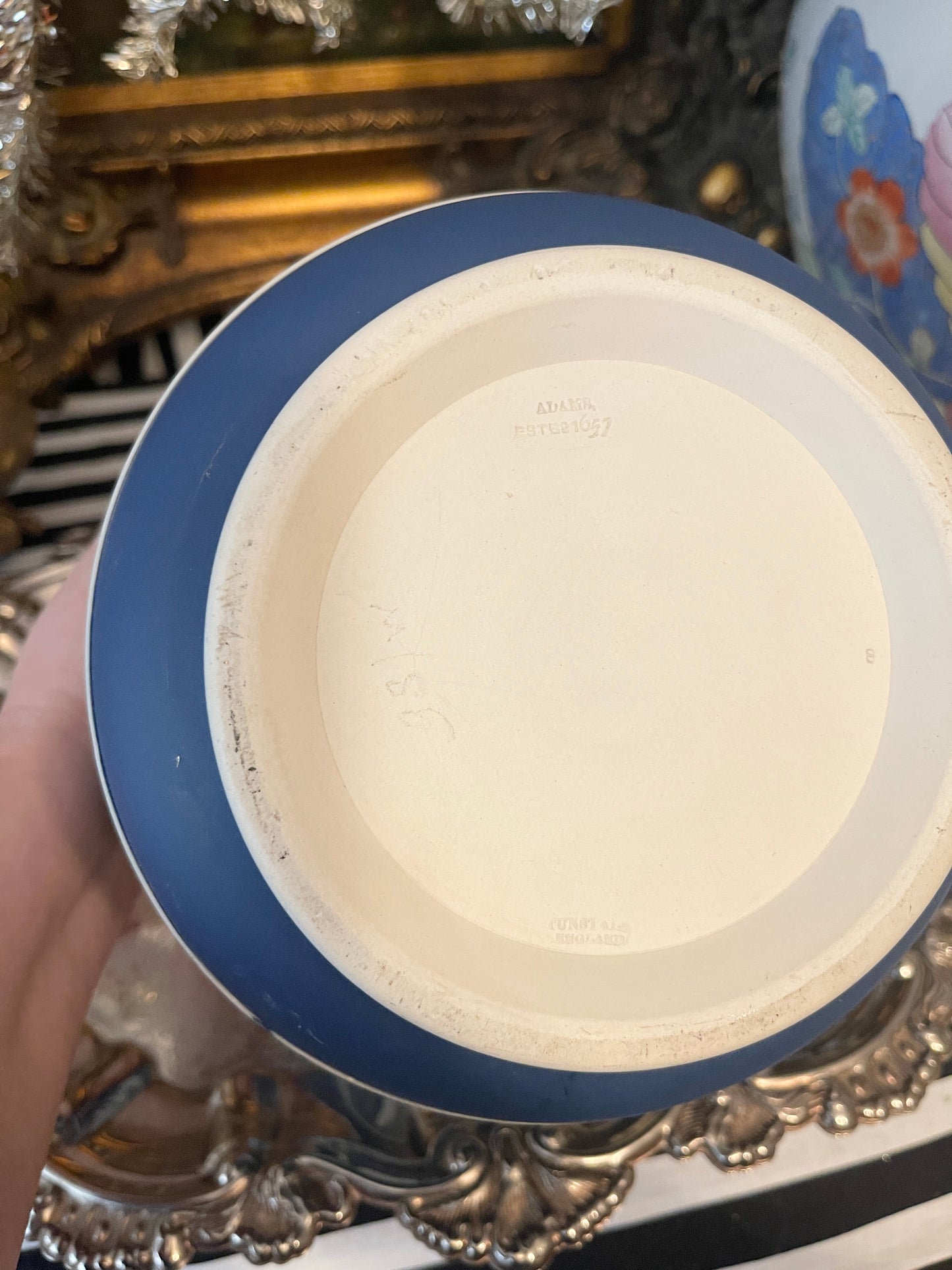 Blue and White Jasperware Cachepot by Adams, Made in England