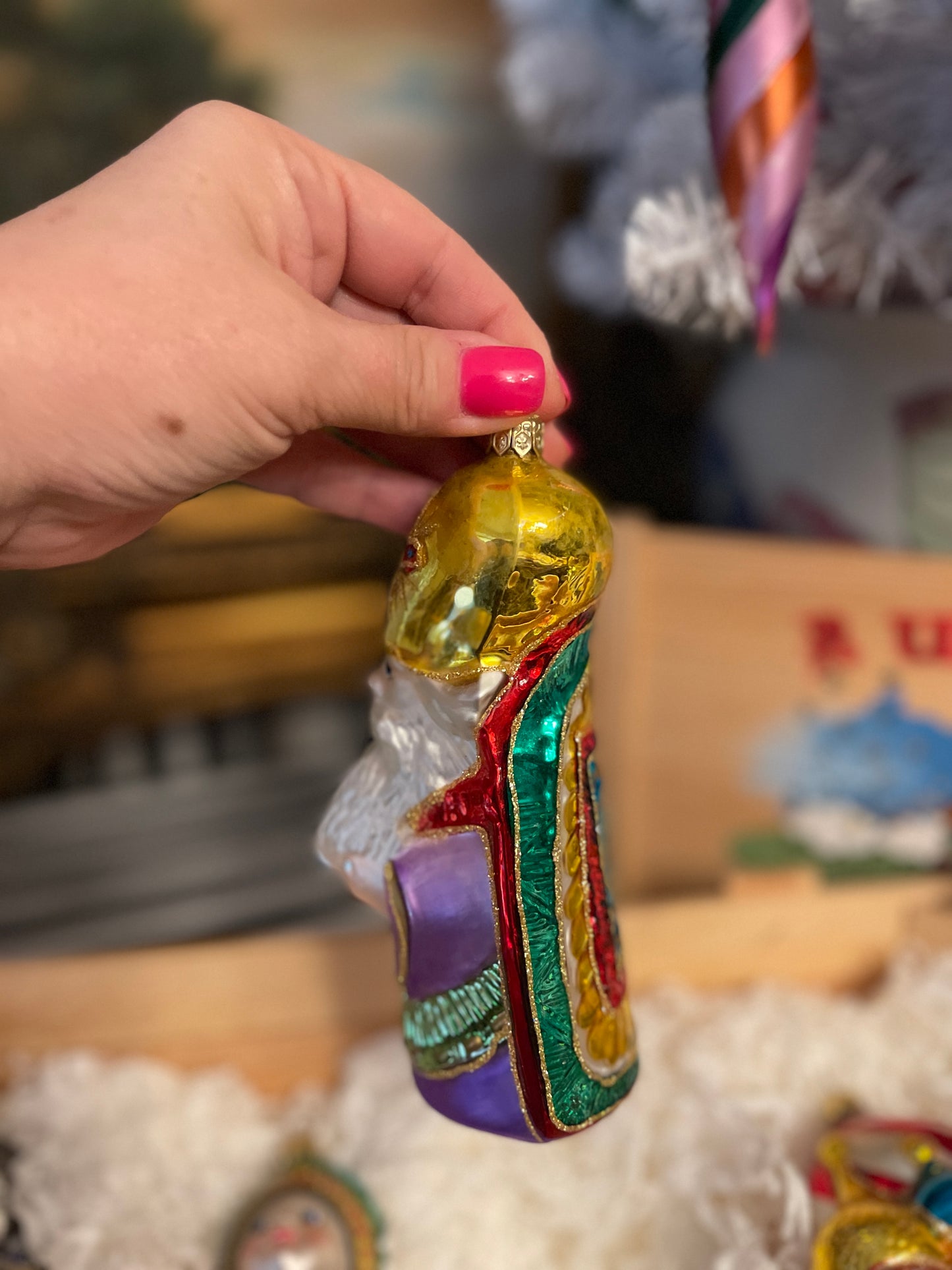 Vintage Kurt Adler Russian Collection of Polonaise Handblown Glass Ornaments in the Original Box, Made in Poland