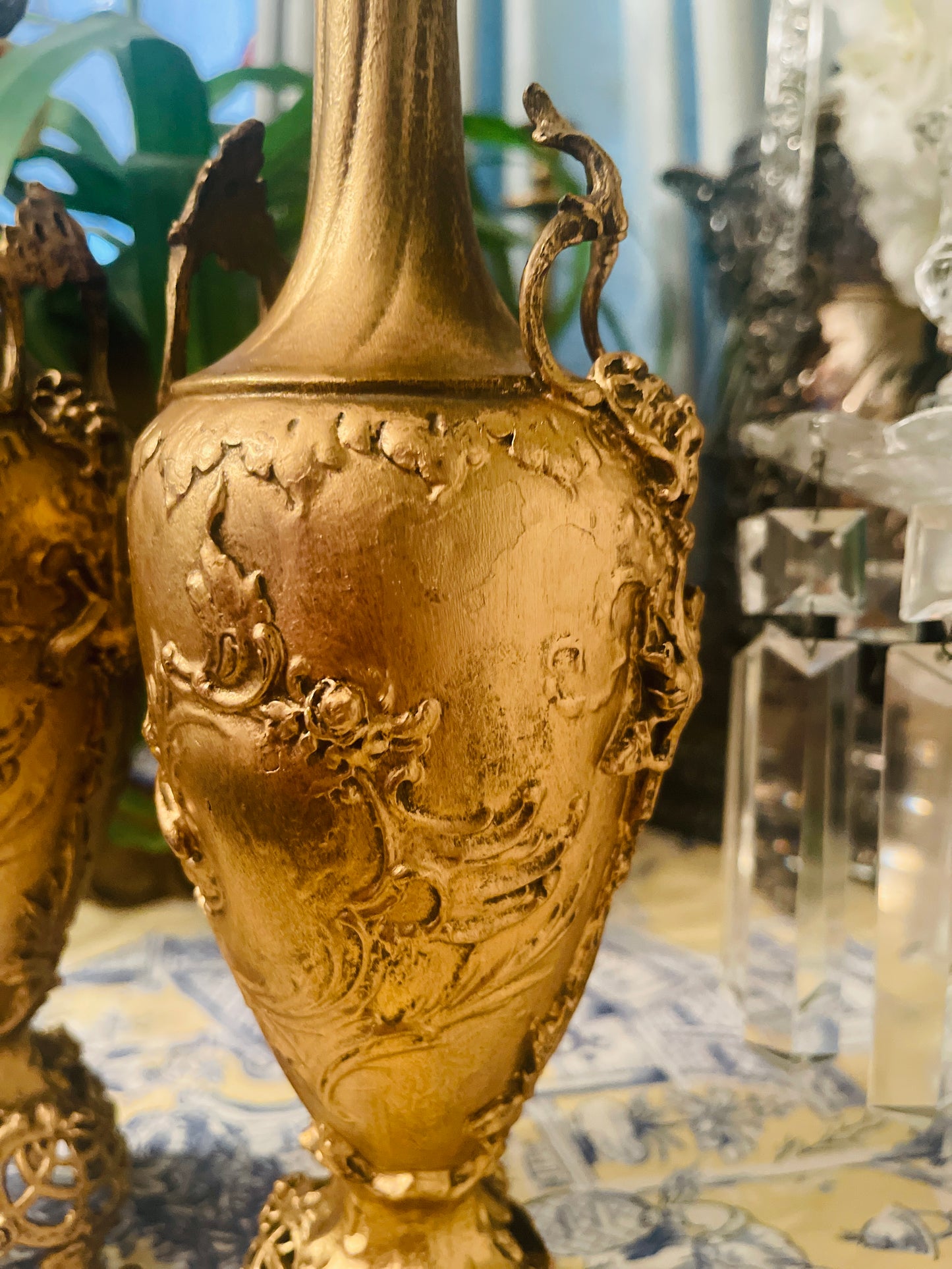 Antique French Louis XV Rococo Speltzer Vases, Offered as a Pair, Estate Decor