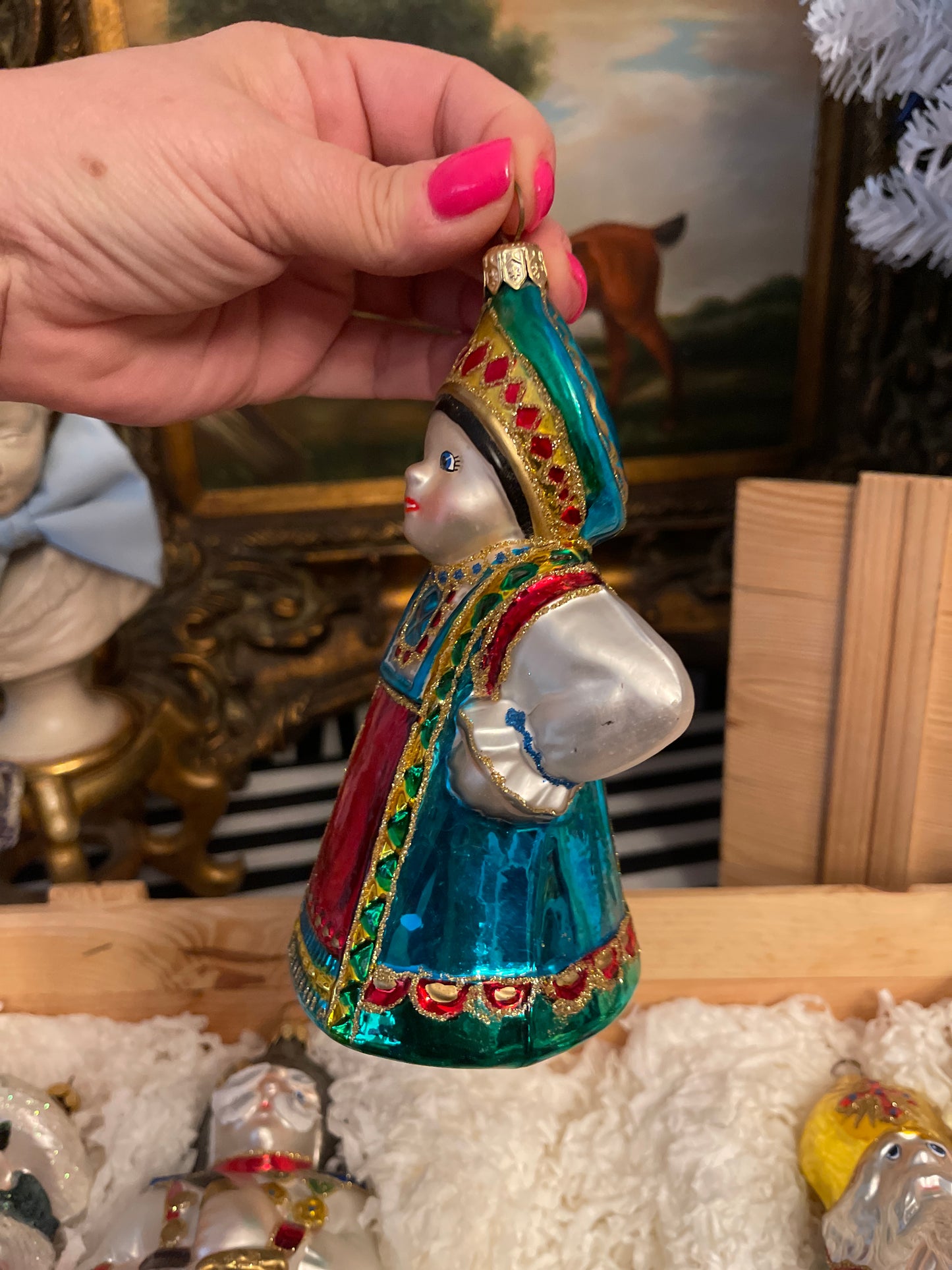 Vintage Kurt Adler Russian Collection of Polonaise Handblown Glass Ornaments in the Original Box, Made in Poland