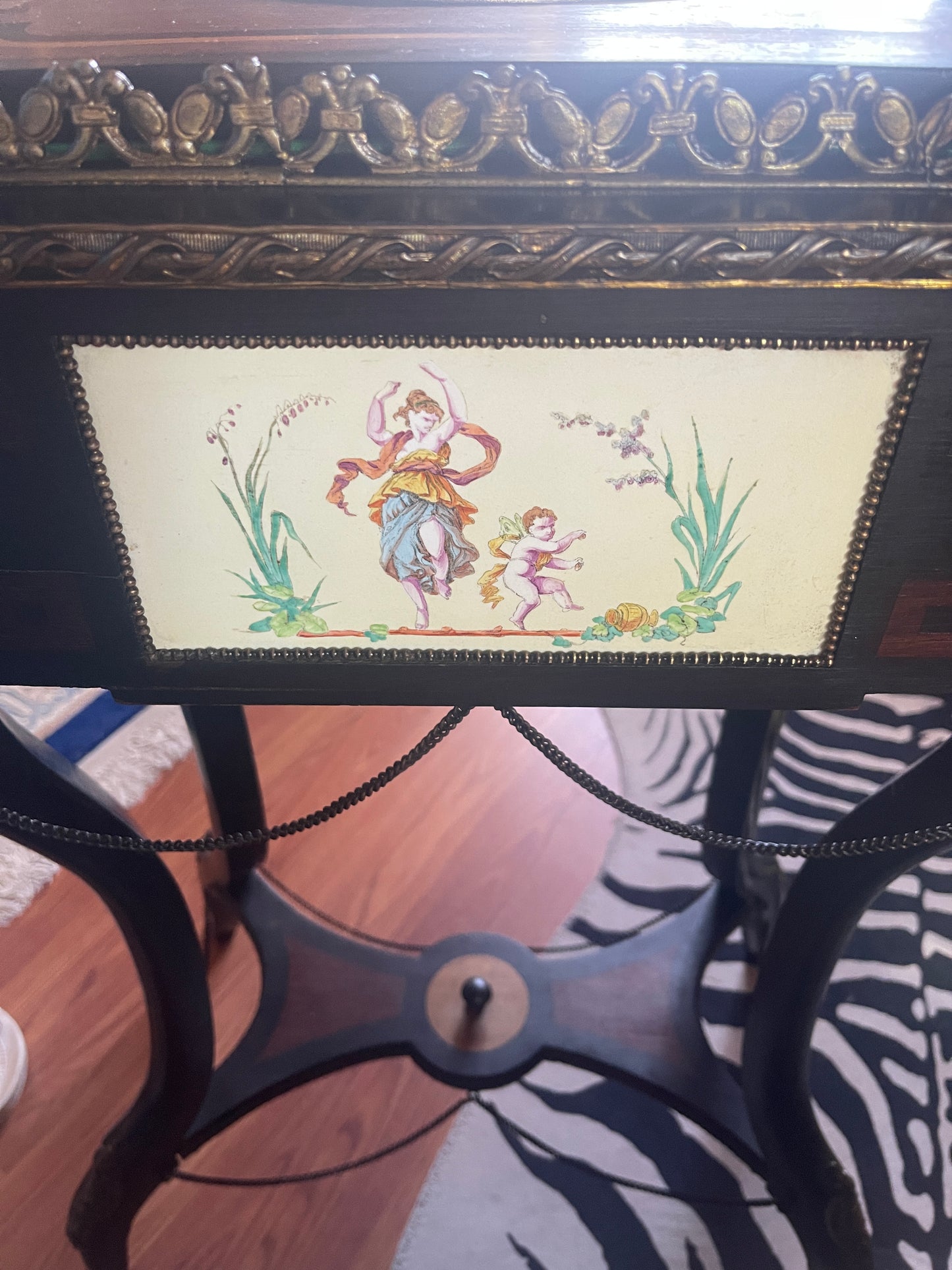 Antique Neoclassical Jardiniere Planter Table with Ormolu Detail and Painted Porcelain, Napoleon III, French Antique, Bronze, Estate Decor