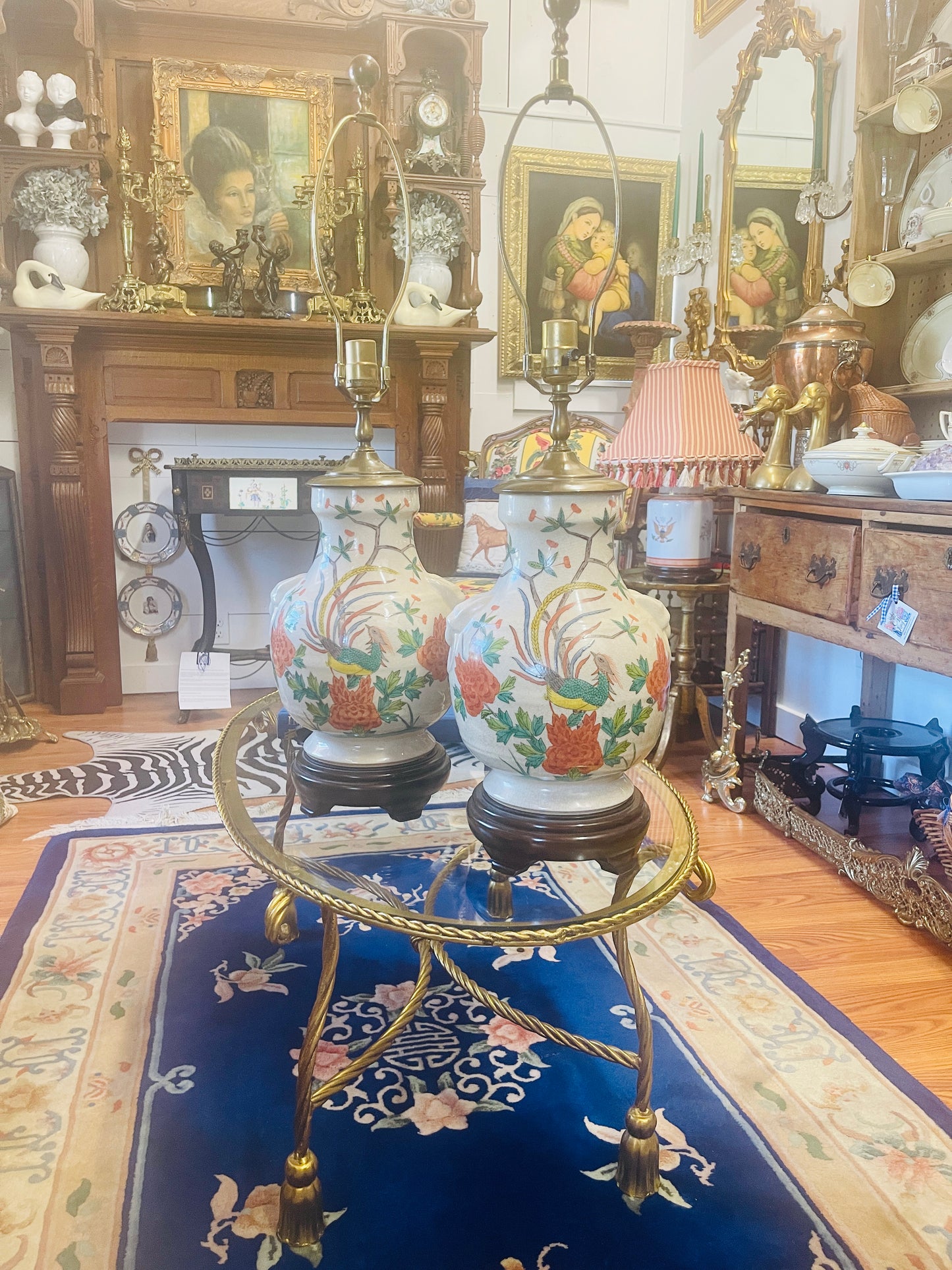 Pair of Chinoiserie Lamps, Vintage Chinese Porcelain