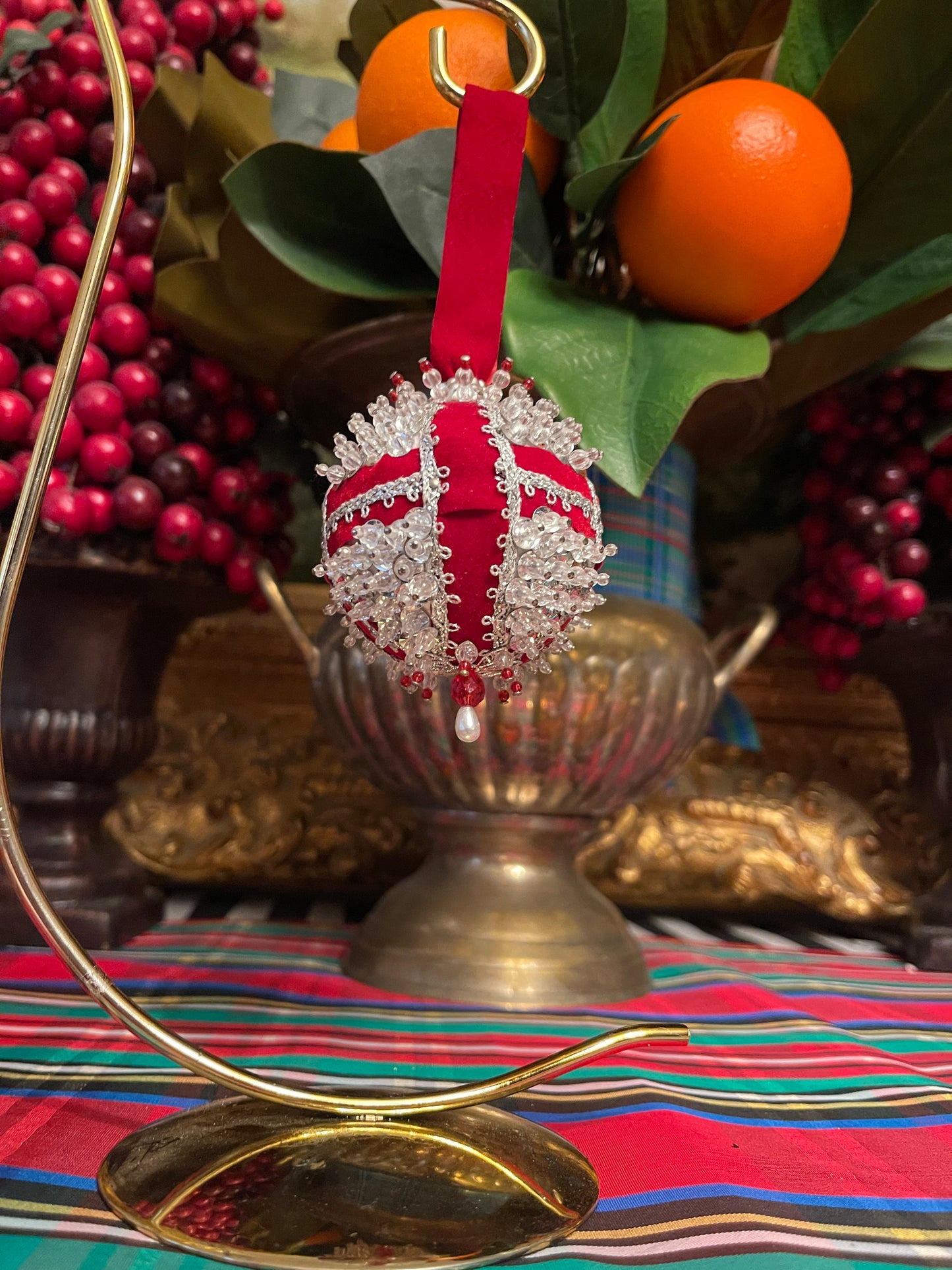 Vintage Red and Silver Push Pin Ornament, Beautifully Detailed, So Royal