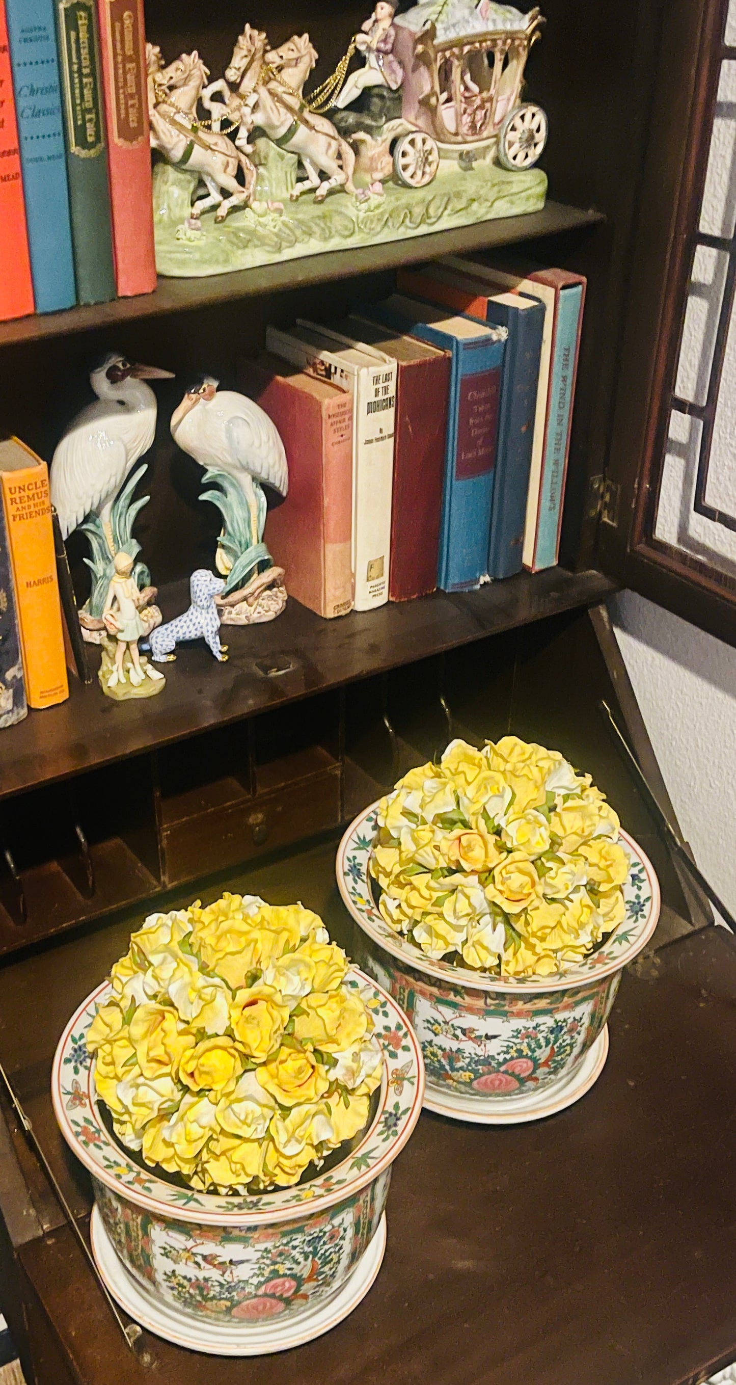 Vintage Chinoiserie Rose Canton Cachepot with Saucer- TWO AVAILABLE
